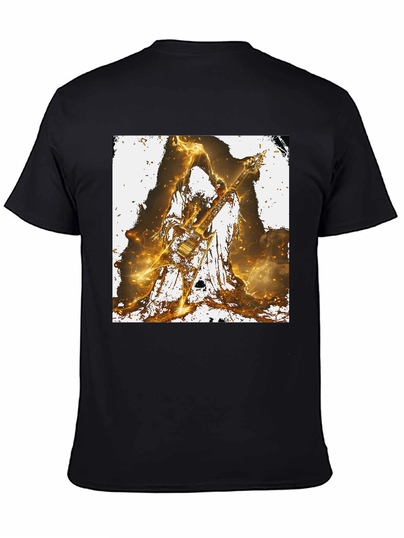Fiery Guitarist Graphic Tee - Black Cotton T-Shirt