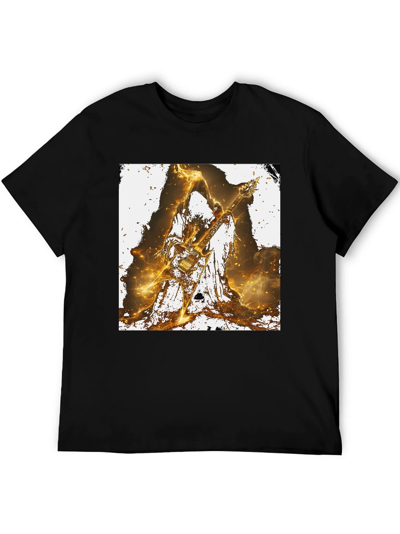 Fiery Guitarist Graphic Tee - Black Cotton T-Shirt