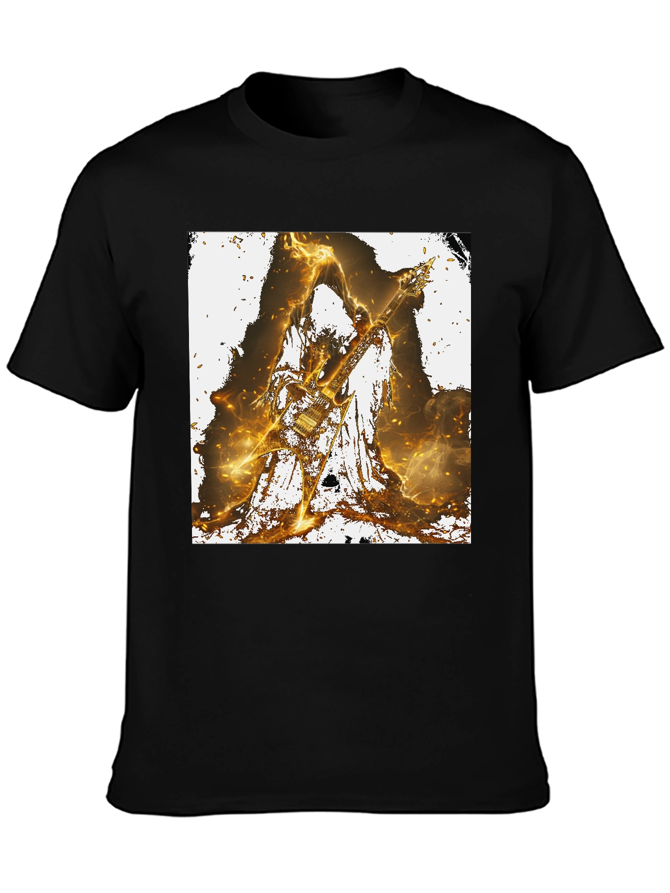 Fiery Guitarist Graphic Tee - Black Cotton T-Shirt
