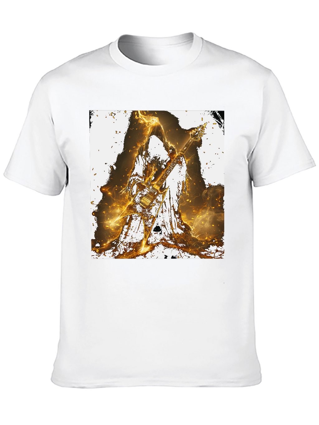 Fiery Guitarist Graphic Tee - Black Cotton T-Shirt