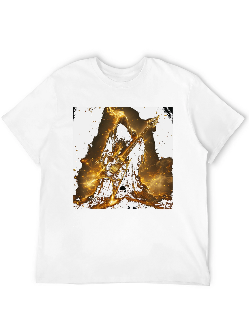 Fiery Guitarist Graphic Tee - Black Cotton T-Shirt