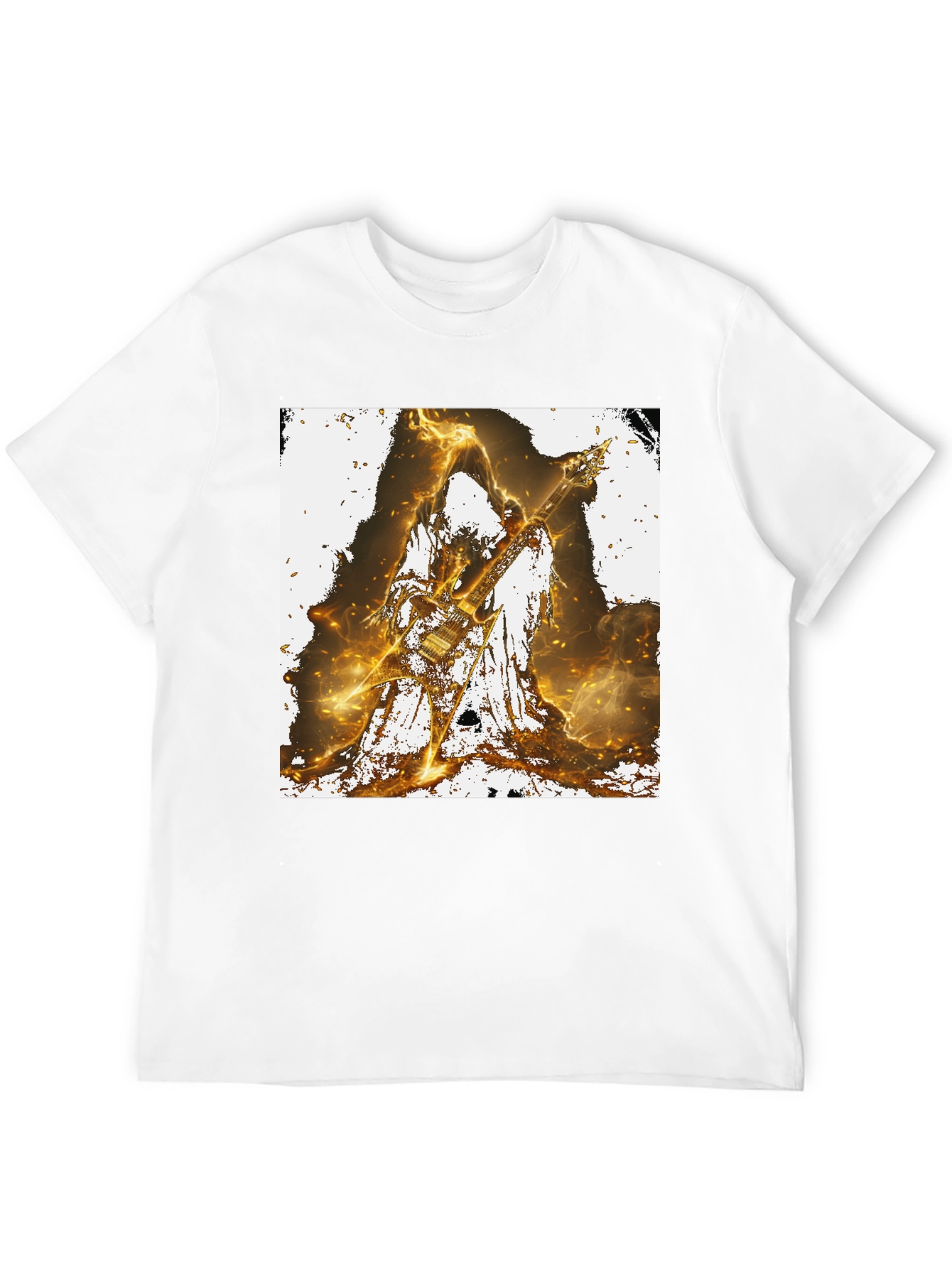 Fiery Guitarist Graphic Tee - Black Cotton T-Shirt