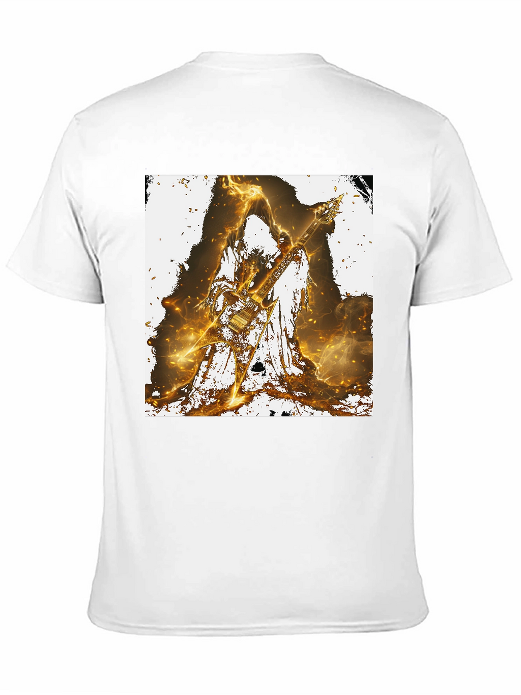 Fiery Guitarist Graphic Tee - Black Cotton T-Shirt