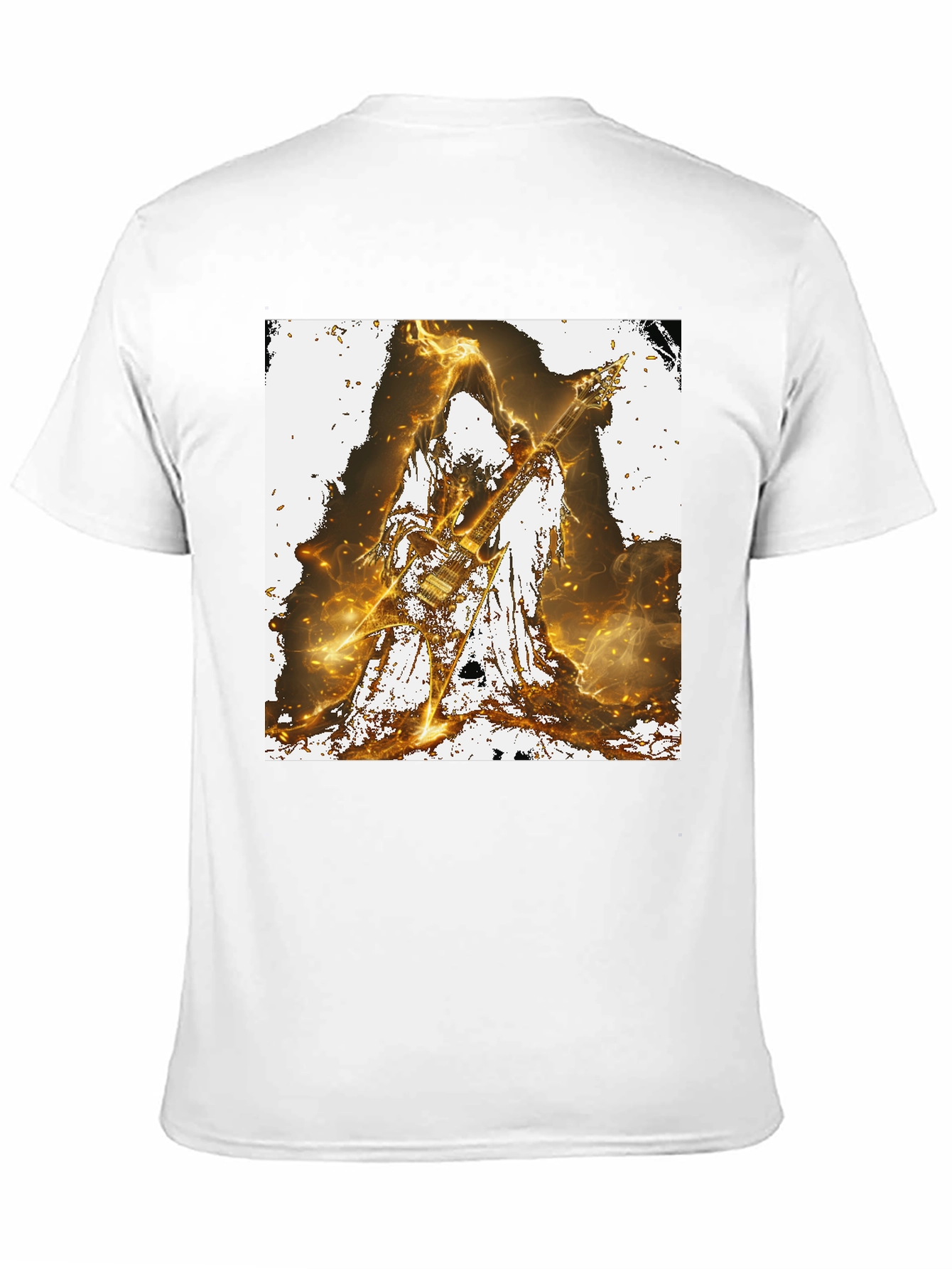 Fiery Guitarist Graphic Tee - Black Cotton T-Shirt