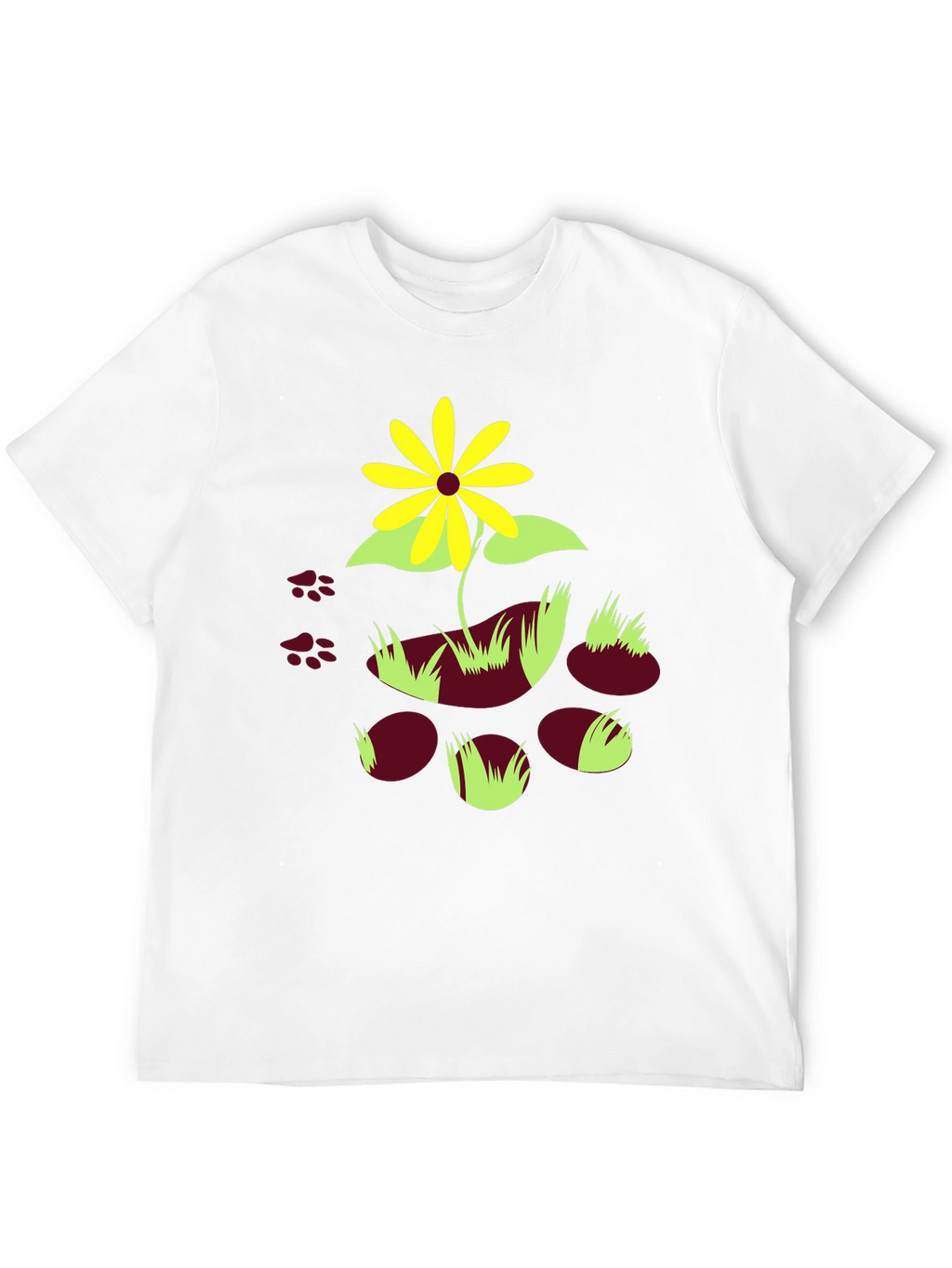 Black T-Shirt with Floral and Paw Print Design