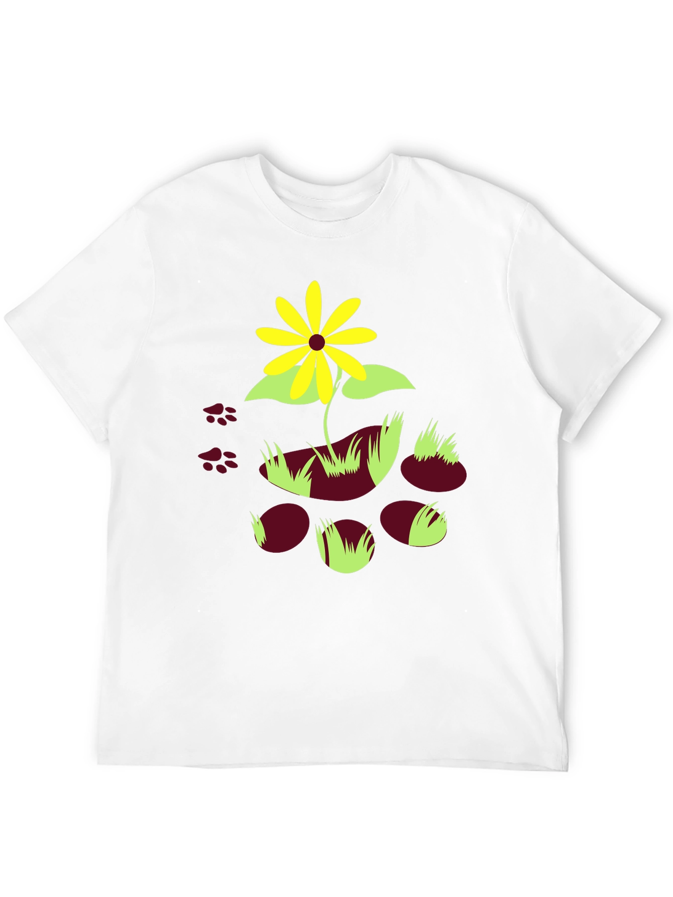 Black T-Shirt with Floral and Paw Print Design