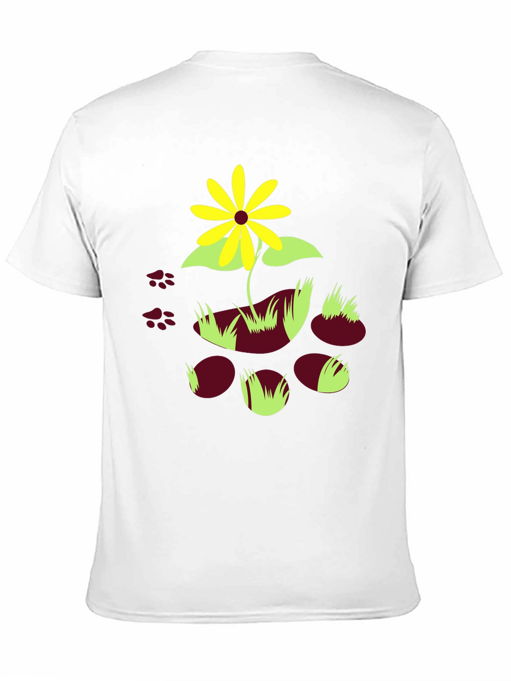 Black T-Shirt with Floral and Paw Print Design