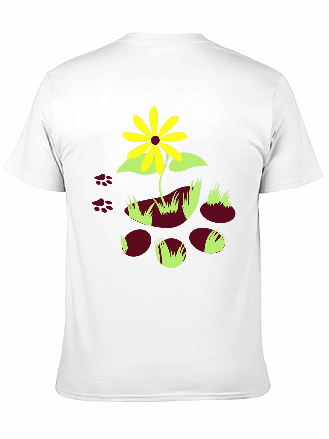 Black T-Shirt with Floral and Paw Print Design