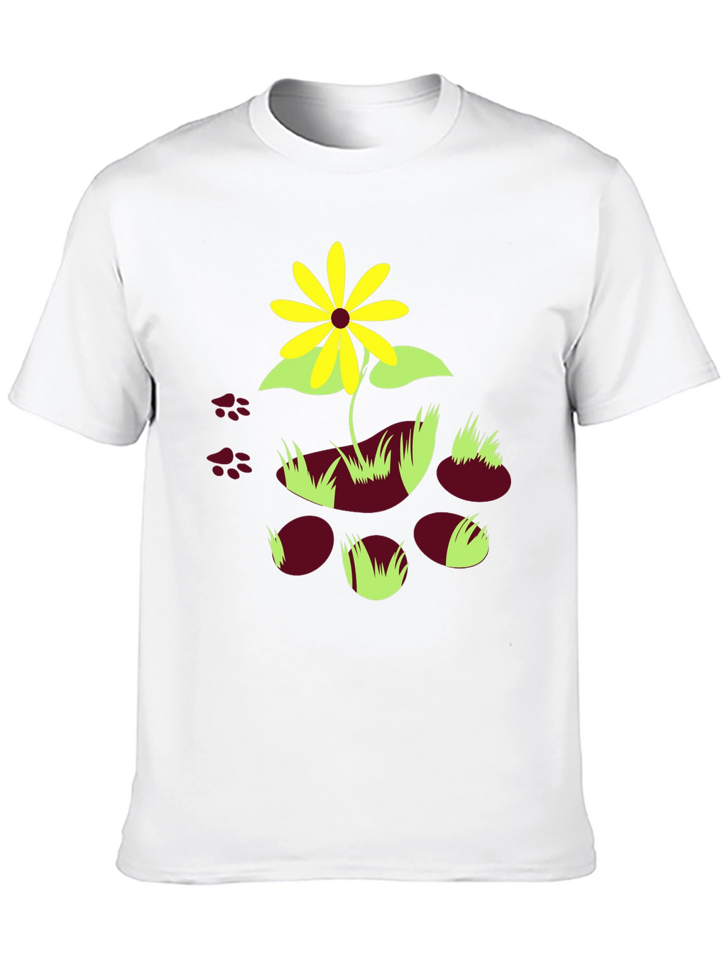 Black T-Shirt with Floral and Paw Print Design