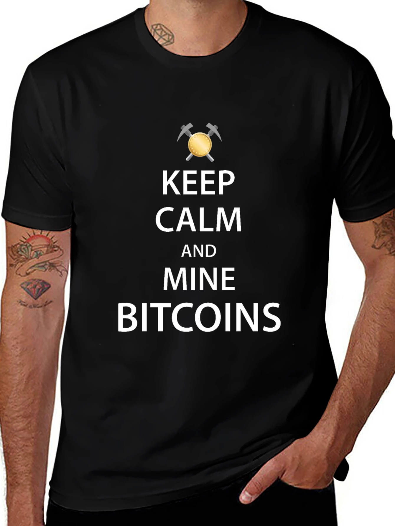 Keep Calm and Mine Bitcoins Black T-Shirt