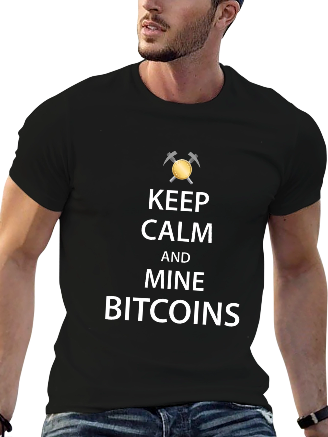 Keep Calm and Mine Bitcoins Black T-Shirt