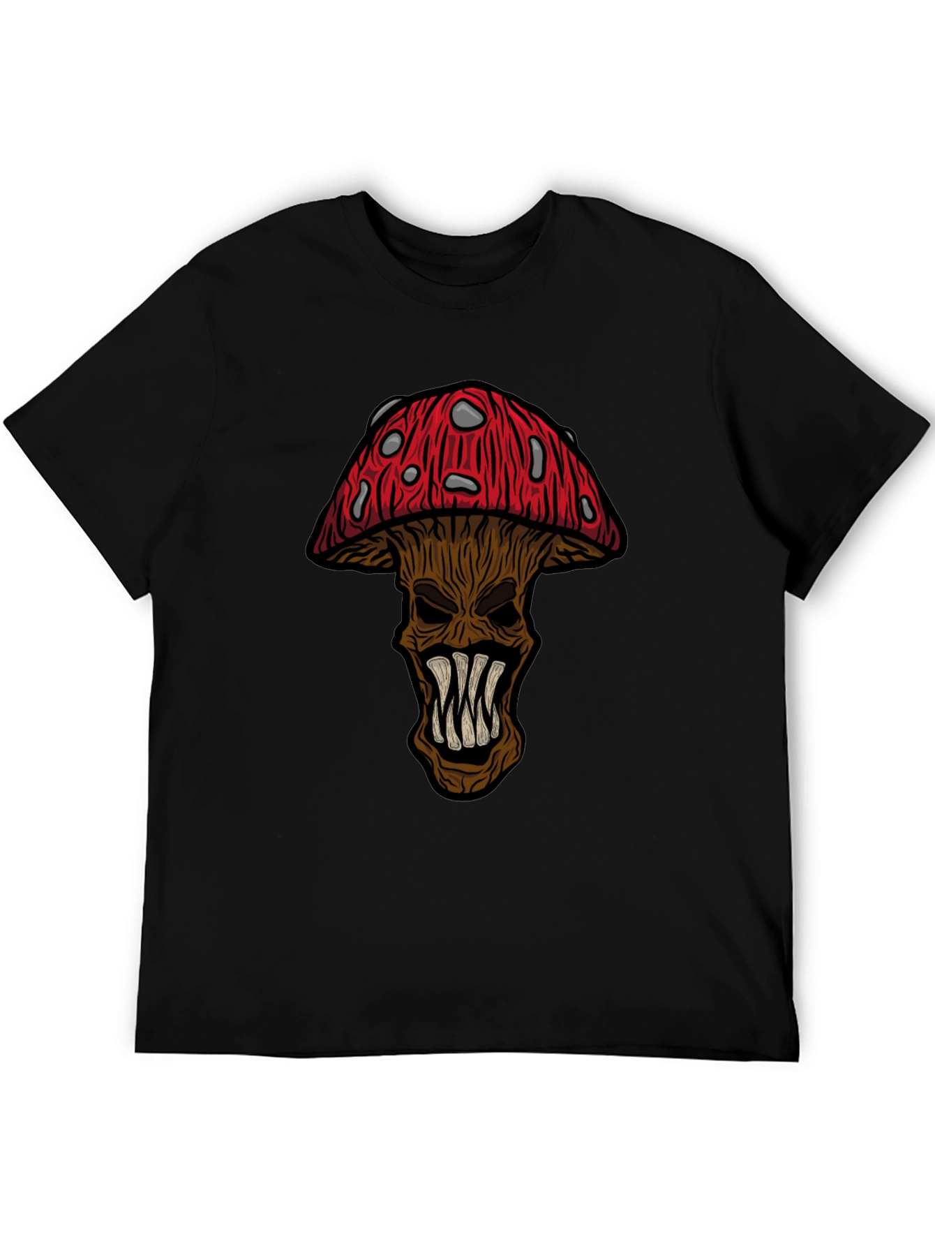 Monster Mushroom Graphic Tee - Black Cotton T-Shirt