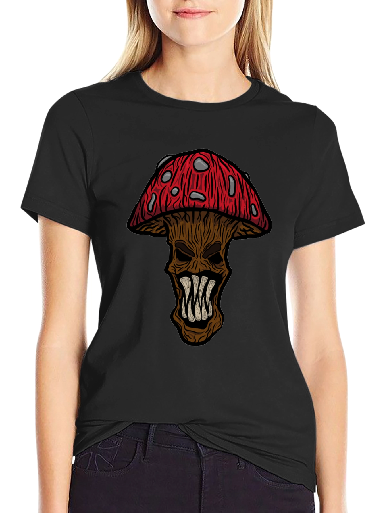 Monster Mushroom Graphic Tee - Black Cotton T-Shirt