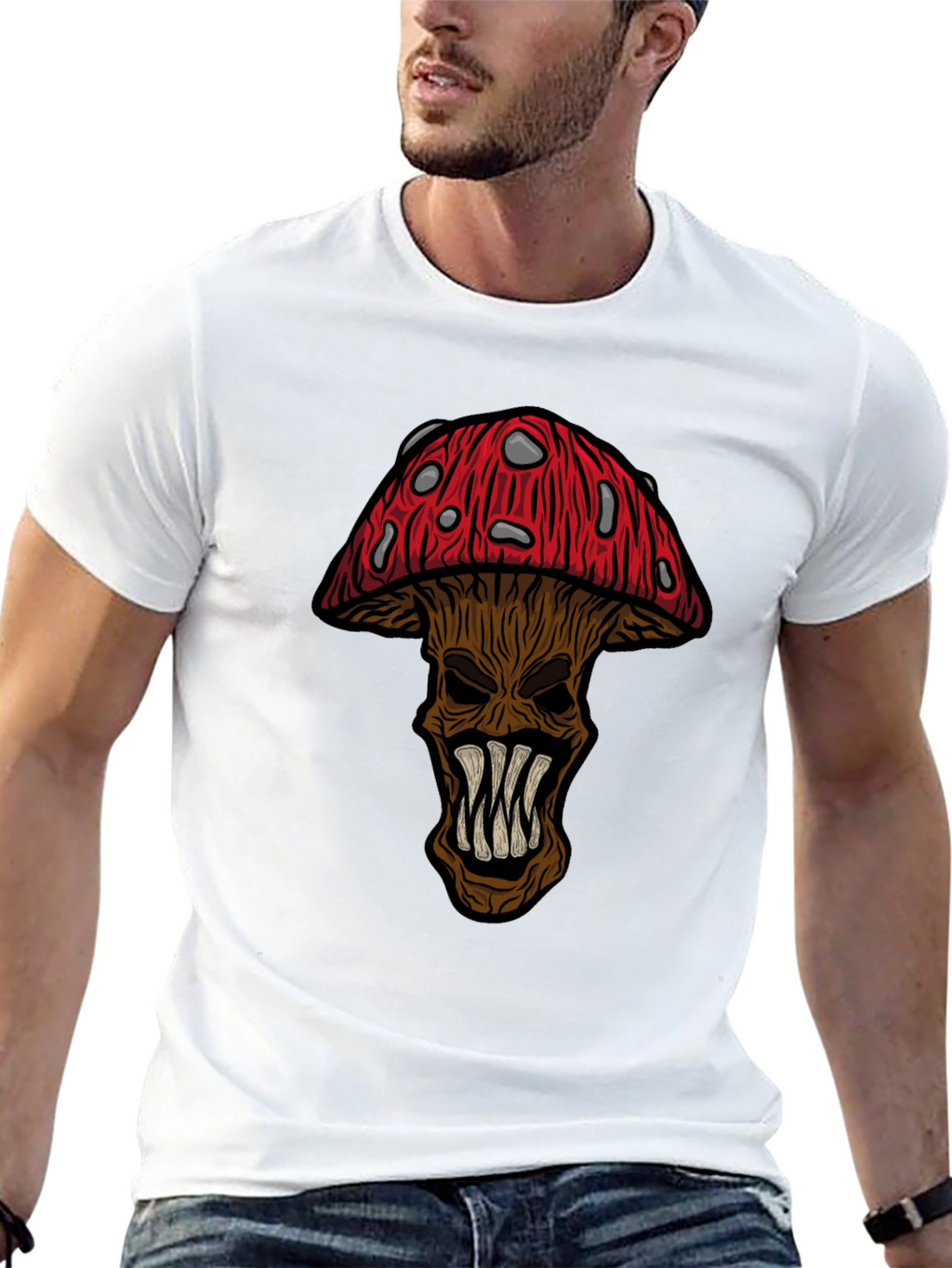 Monster Mushroom Graphic Tee - Black Cotton T-Shirt