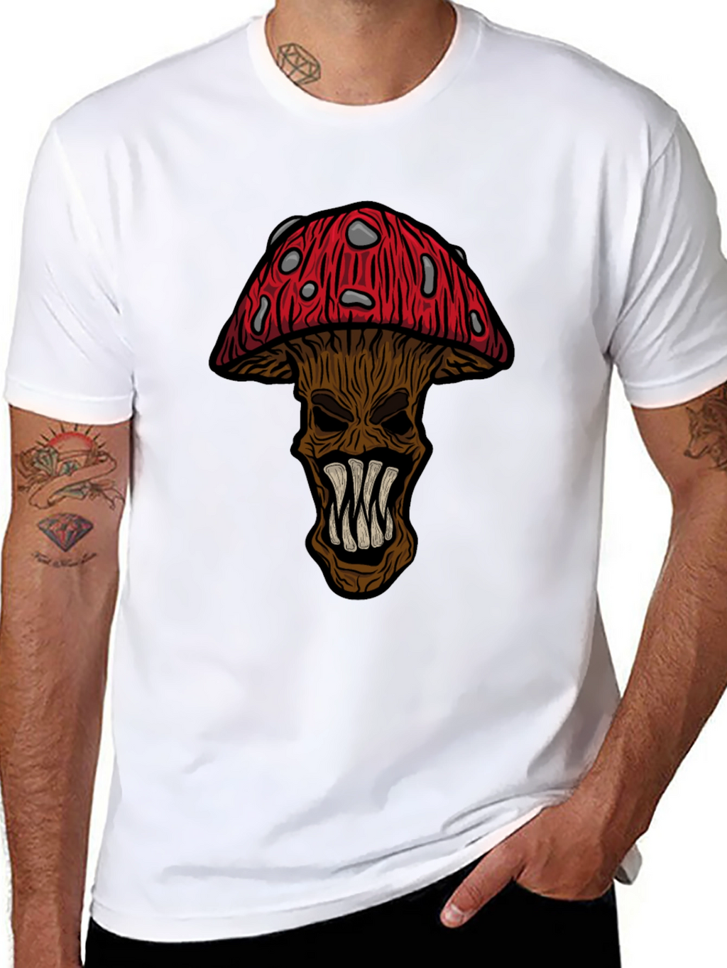 Monster Mushroom Graphic Tee - Black Cotton T-Shirt