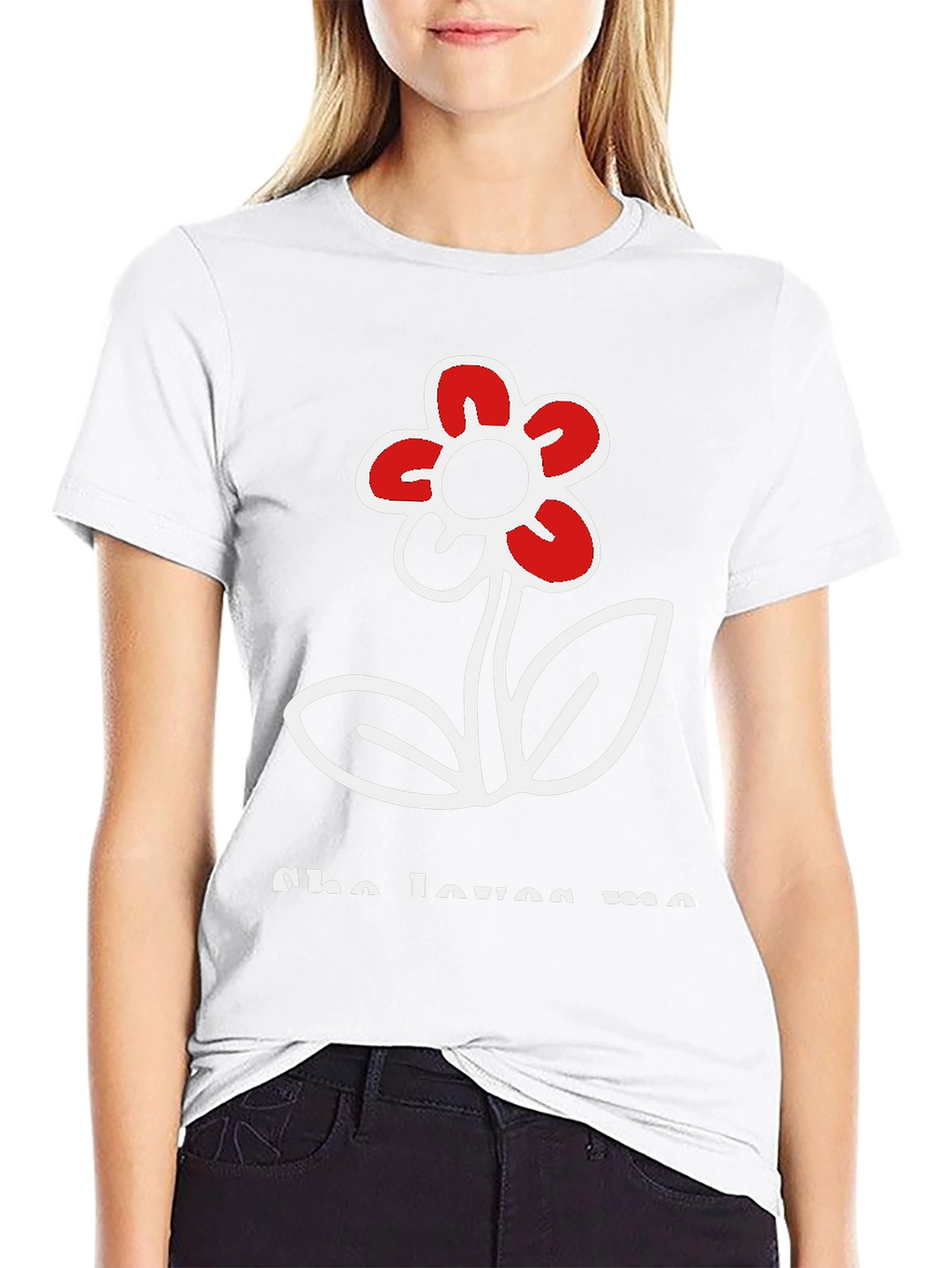 She Loves Me Flower Graphic Tee - Black