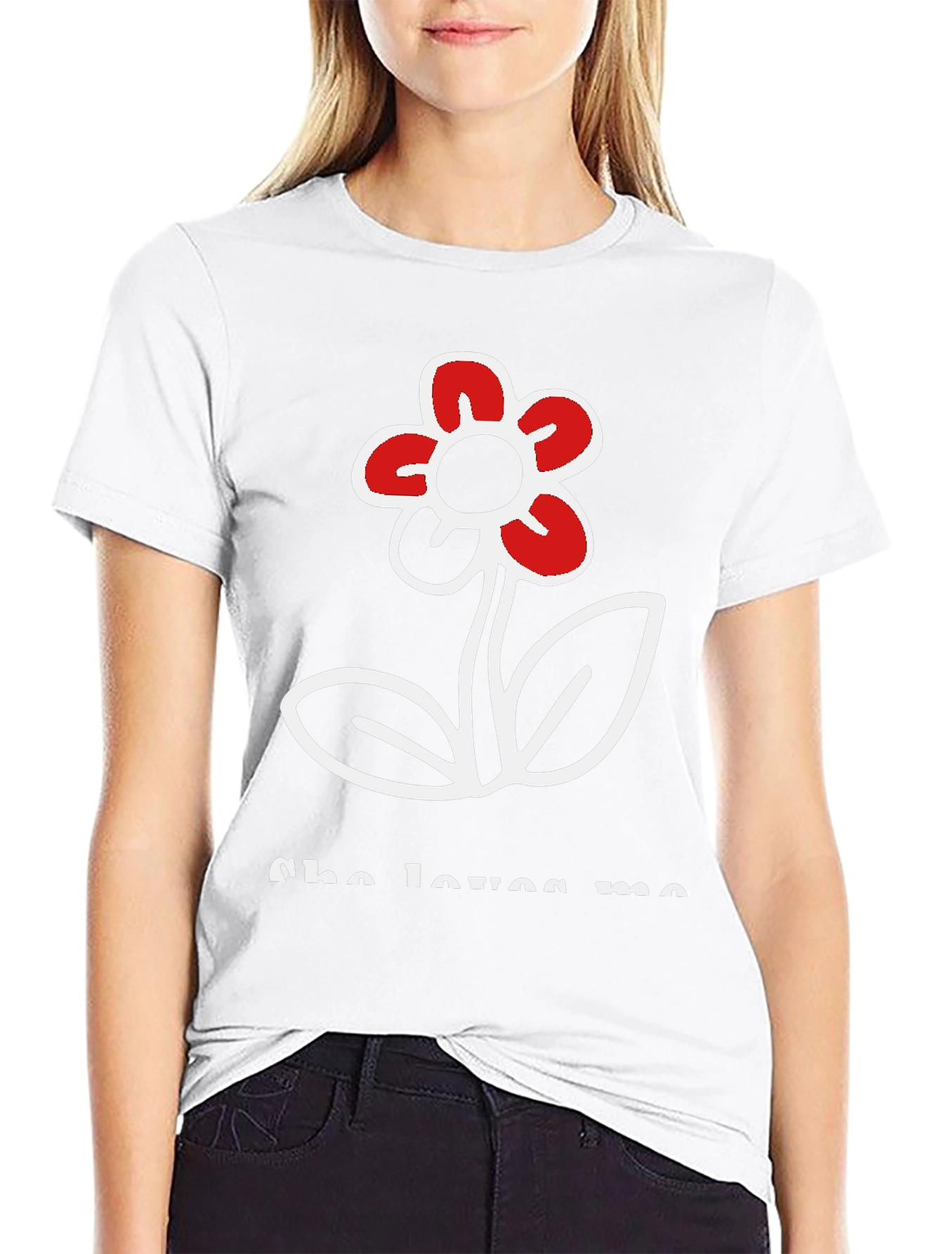She Loves Me Flower Graphic Tee - Black