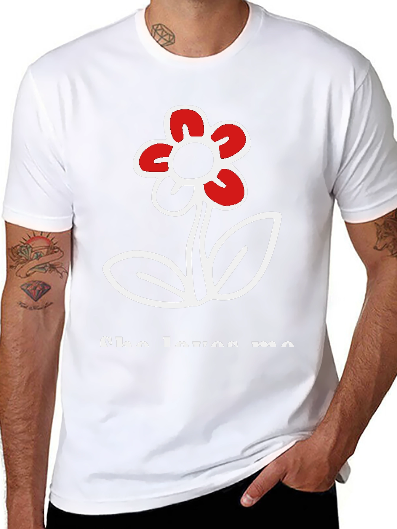 She Loves Me Flower Graphic Tee - Black