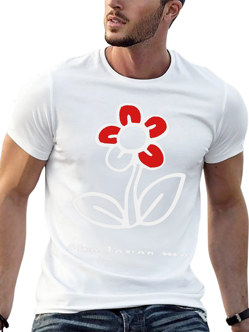 She Loves Me Flower Graphic Tee - Black