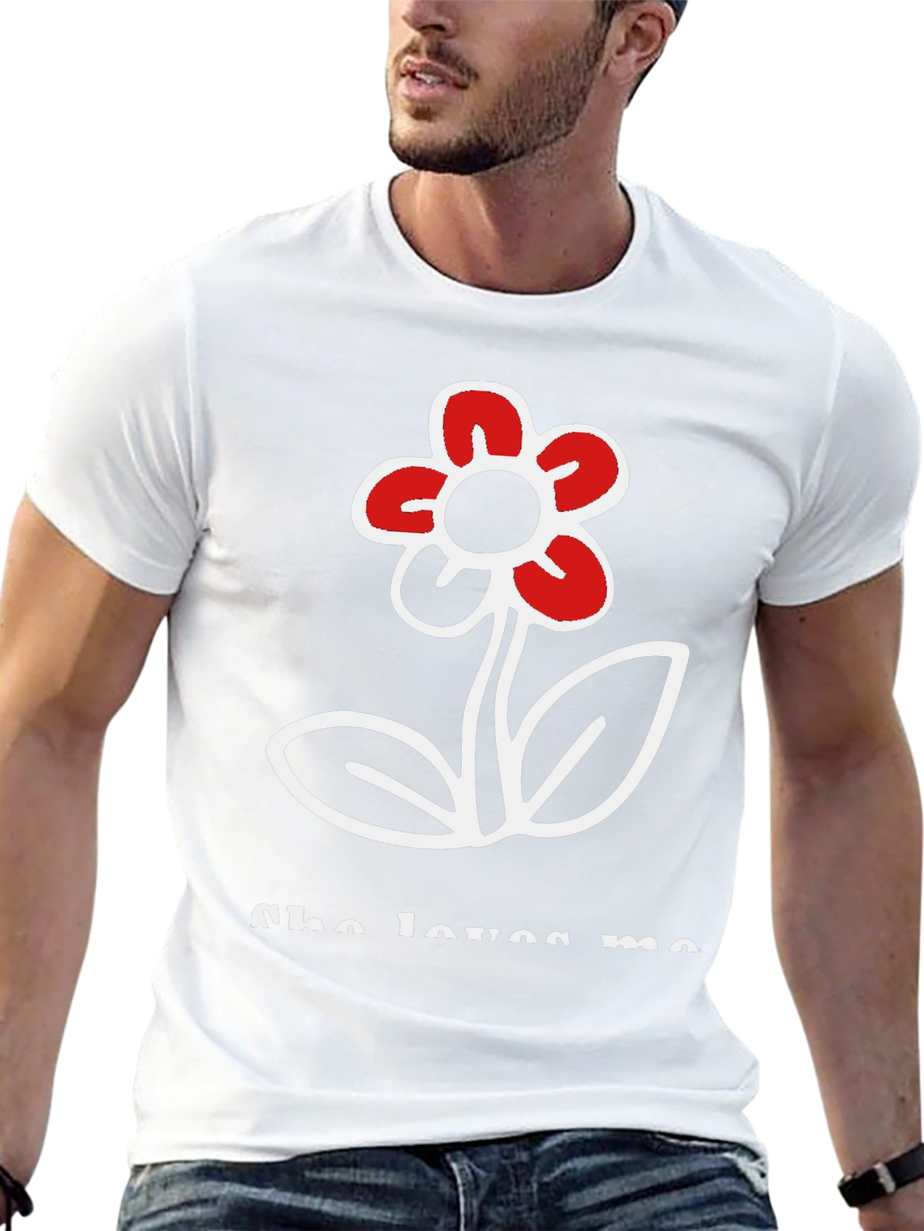 She Loves Me Flower Graphic Tee - Black