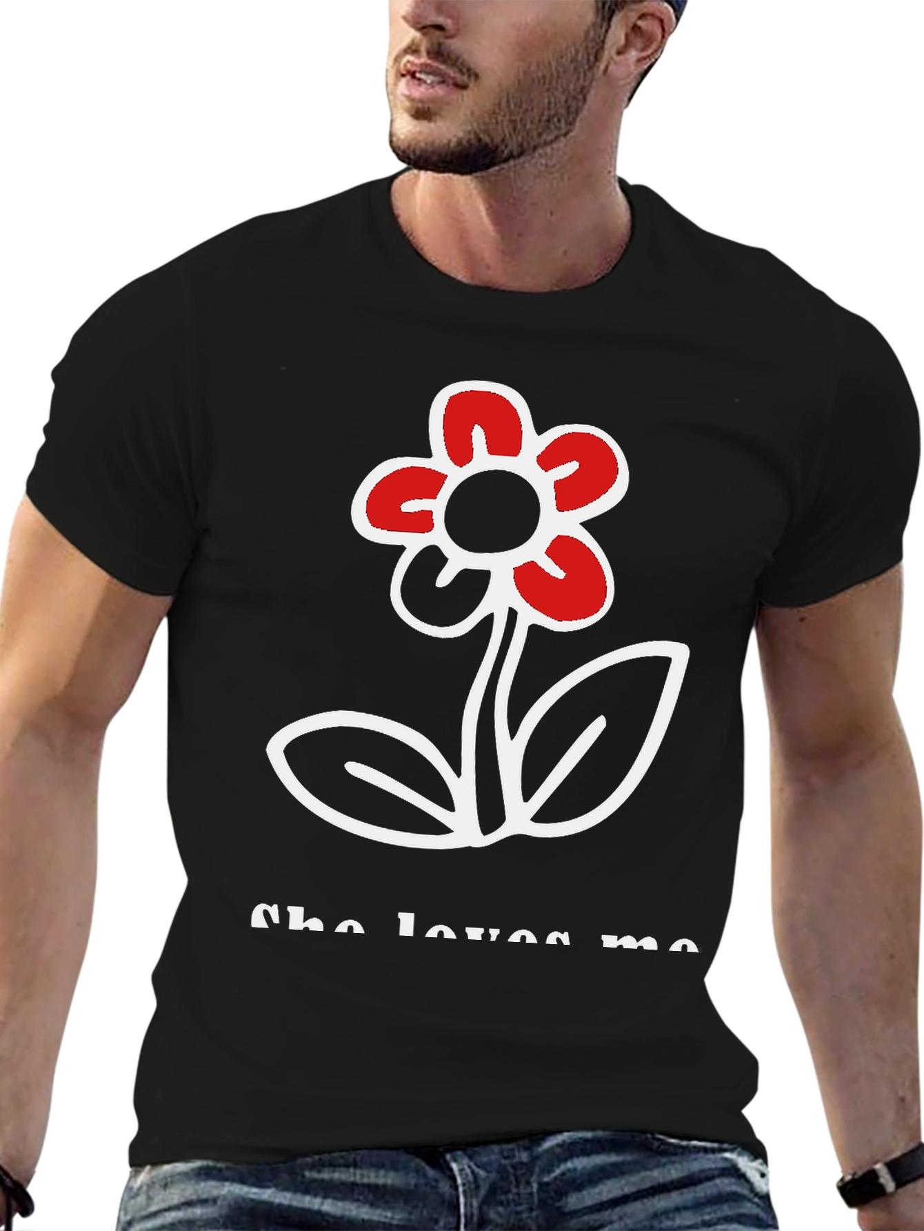 She Loves Me Flower Graphic Tee - Black