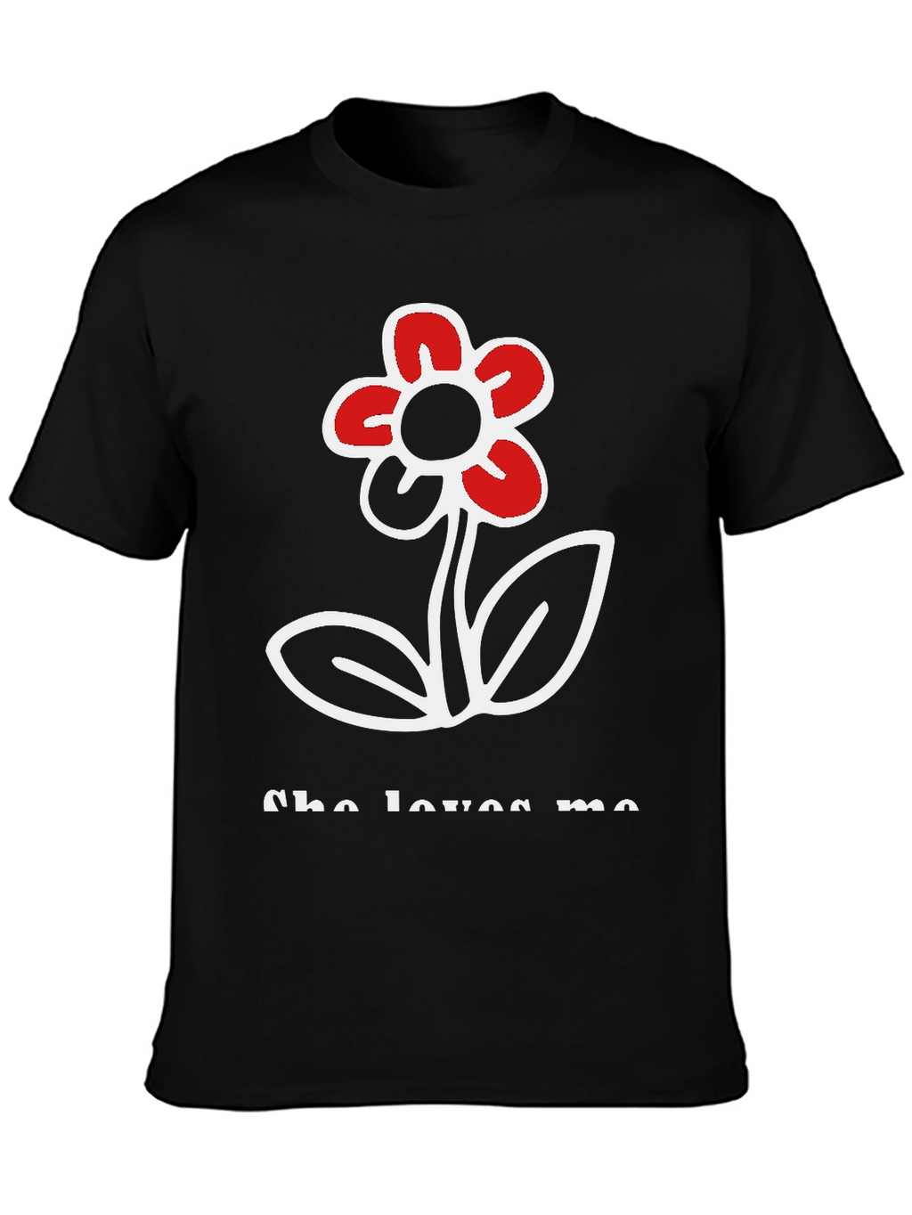 She Loves Me Flower Graphic Tee - Black