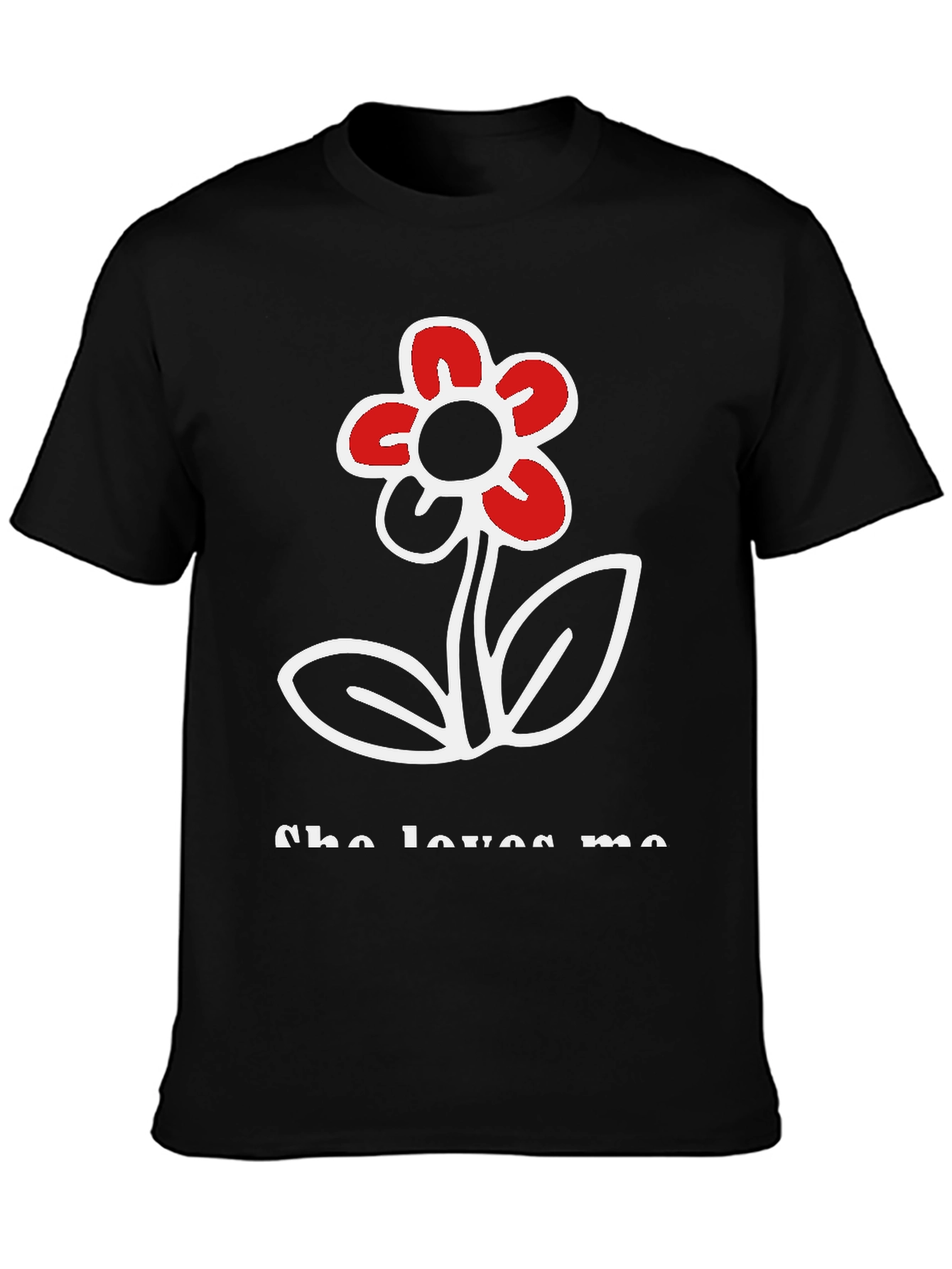 She Loves Me Flower Graphic Tee - Black