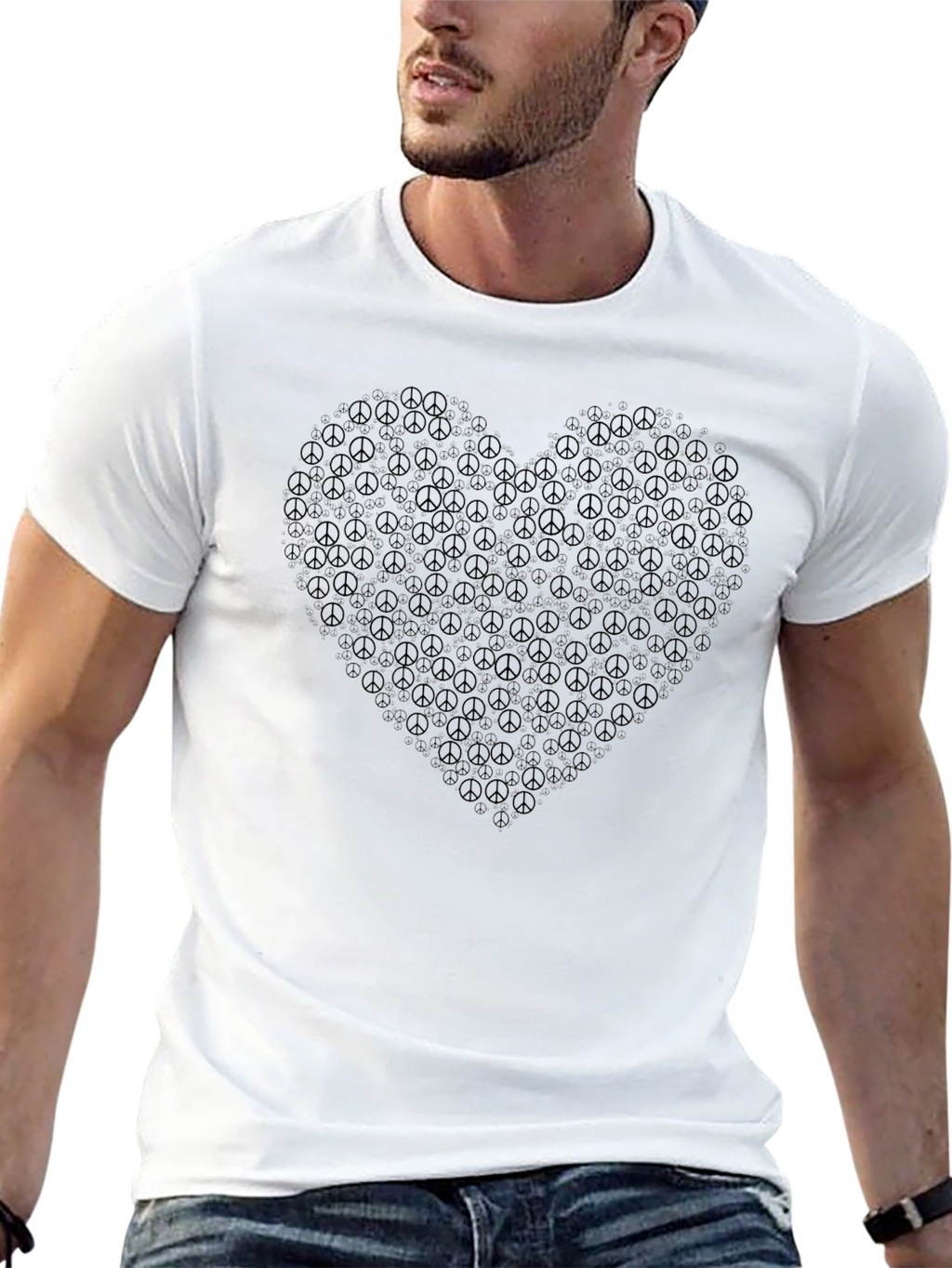 Peace Sign Heart Graphic Black T-Shirt