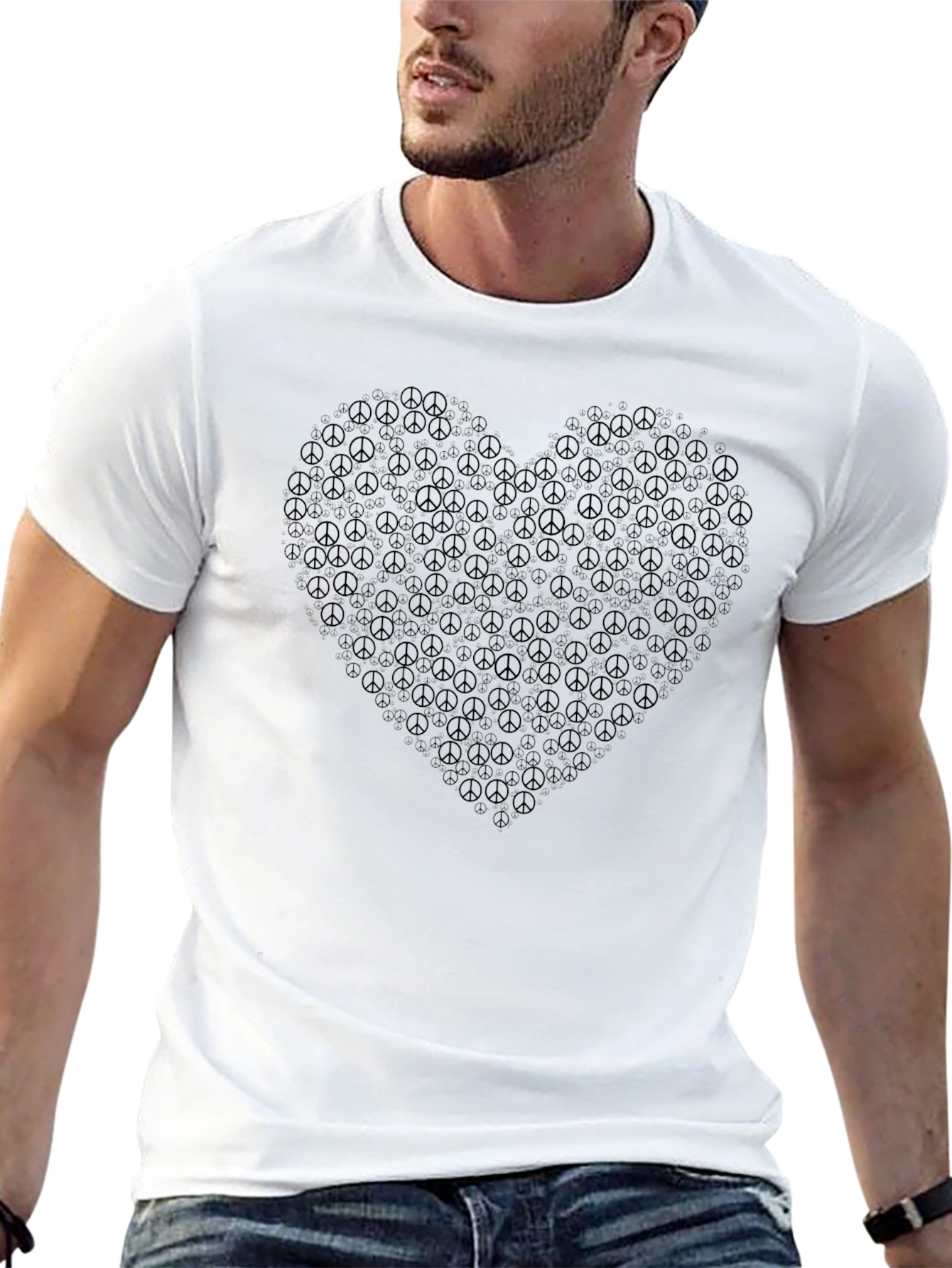 Peace Sign Heart Graphic Black T-Shirt