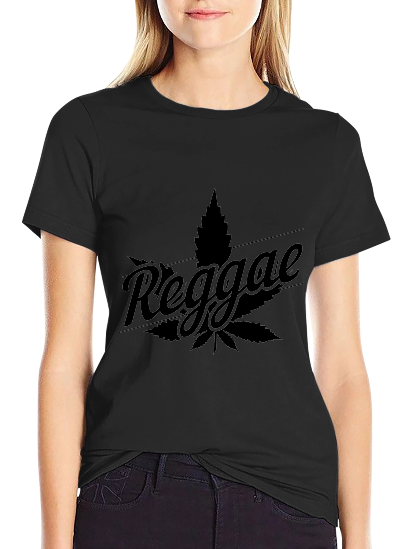 Reggae Leaf Graphic Tee - Black Cotton T-Shirt