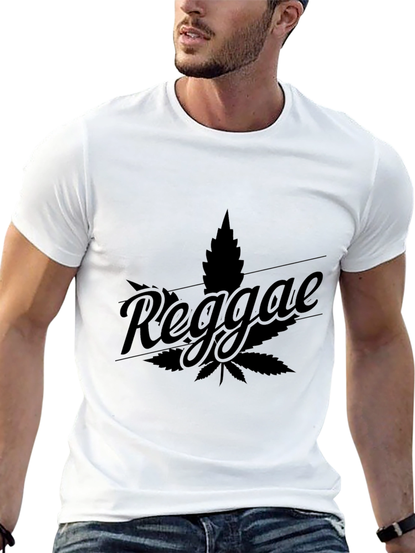 Reggae Leaf Graphic Tee - Black Cotton T-Shirt
