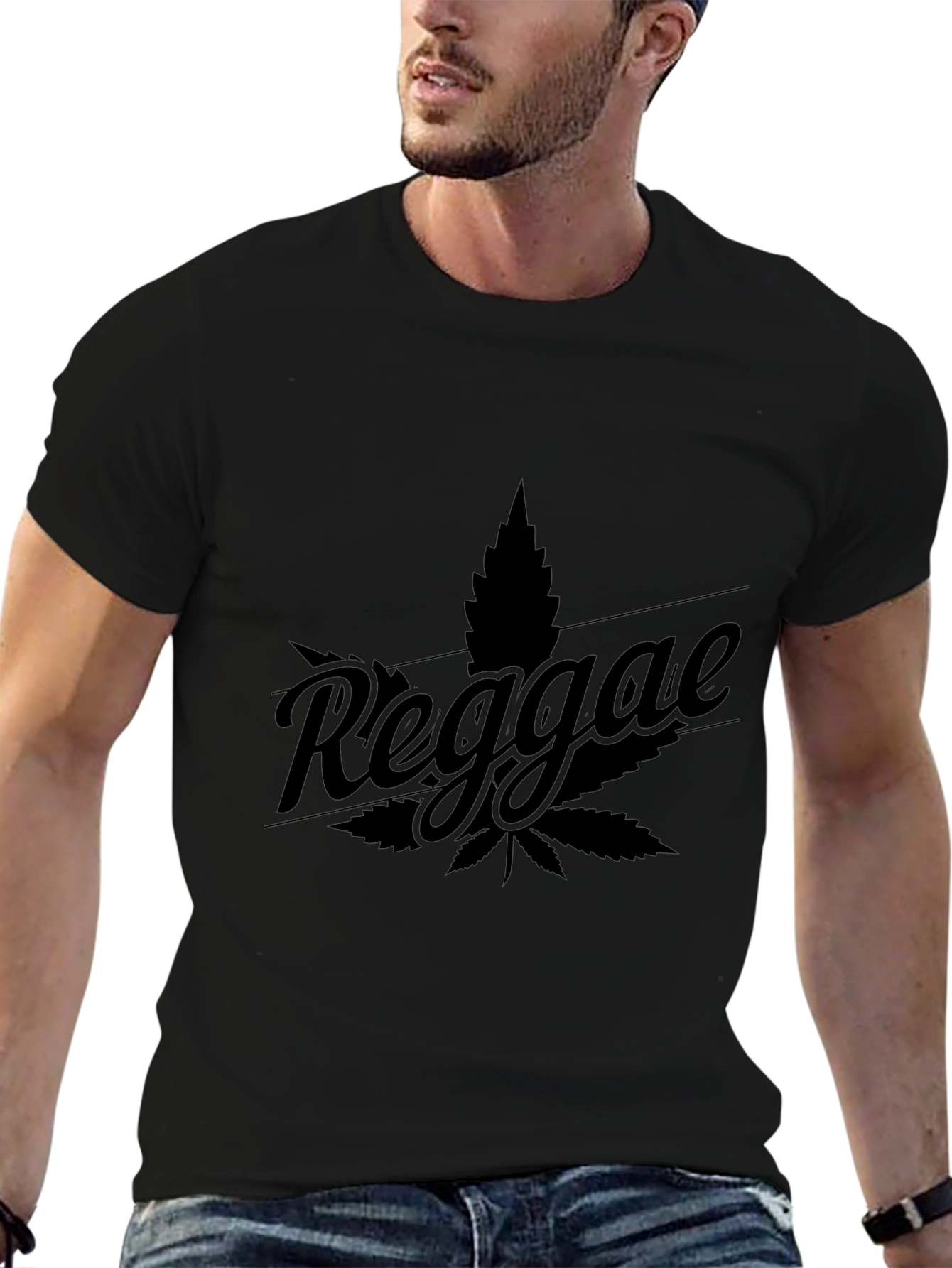 Reggae Leaf Graphic Tee - Black Cotton T-Shirt