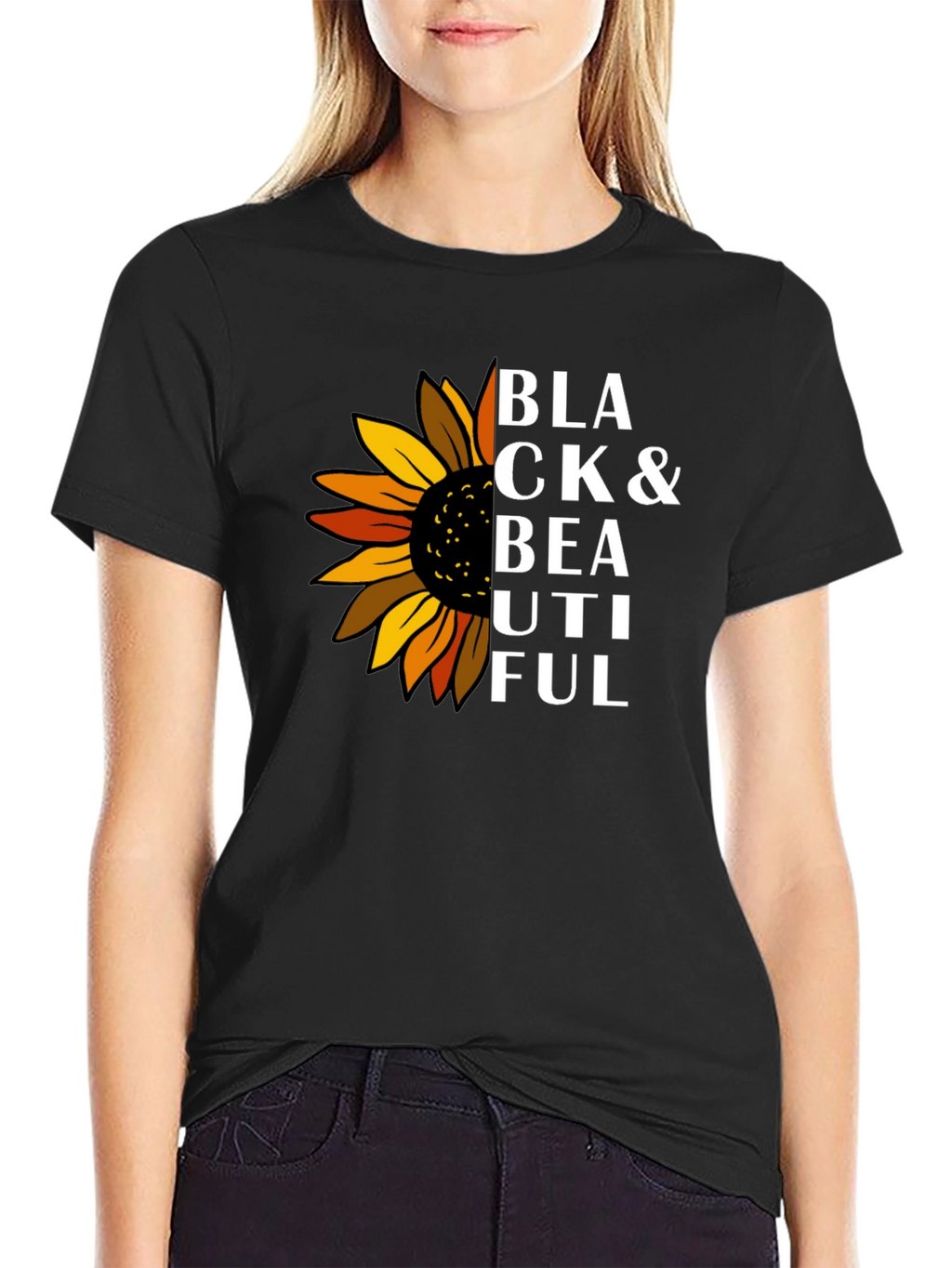 Black & Beautiful Sunflower Graphic T-Shirt