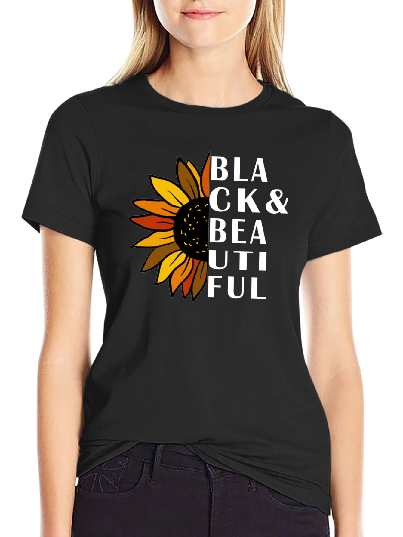 Black & Beautiful Sunflower Graphic T-Shirt