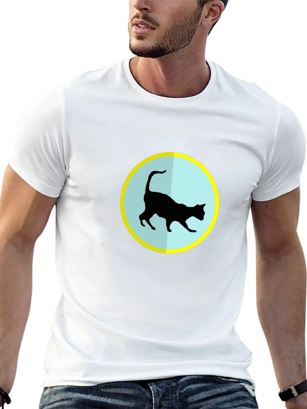 Cat Silhouette T-Shirt - Black Crew Neck Tee