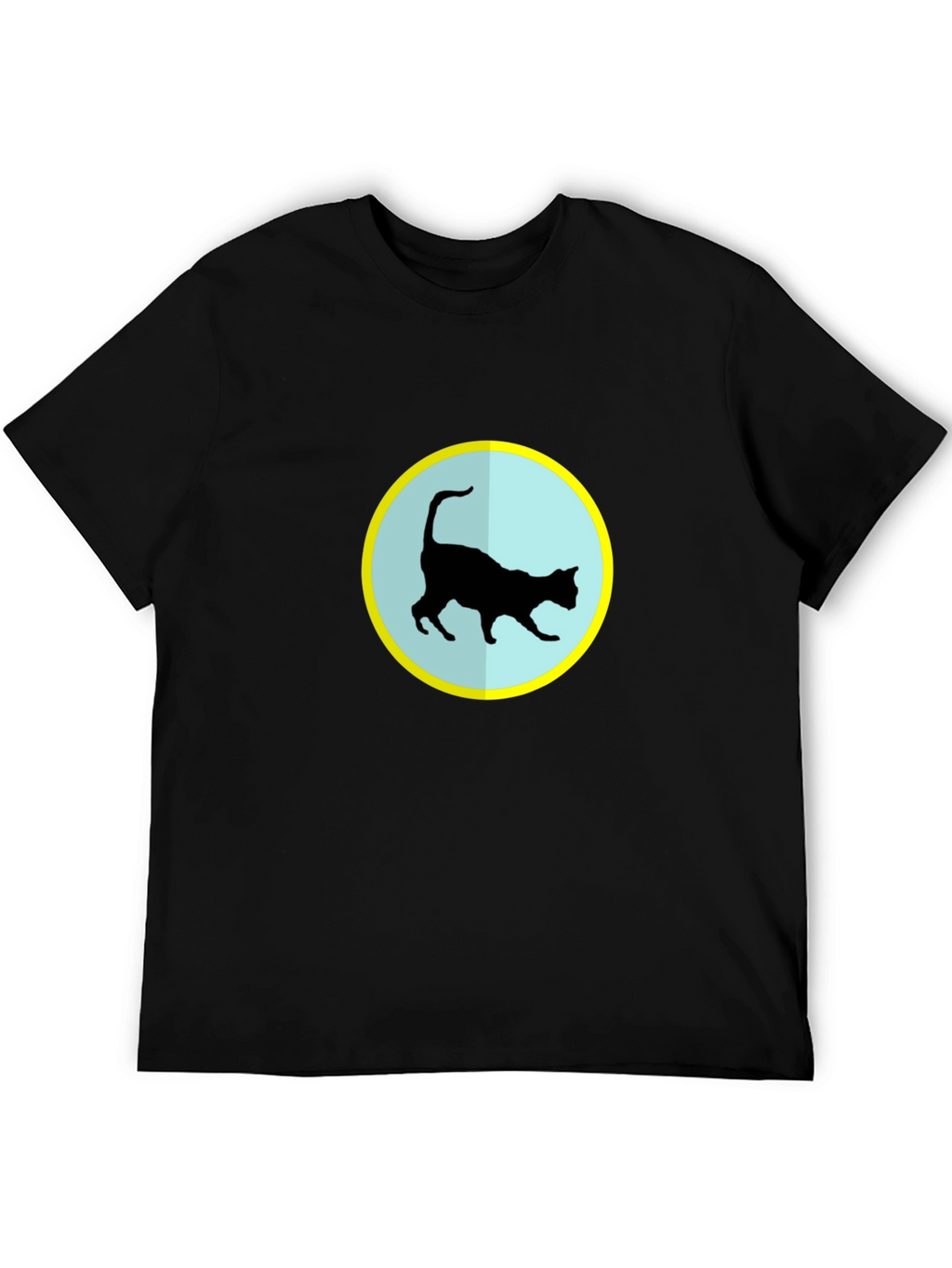 Cat Silhouette T-Shirt - Black Crew Neck Tee