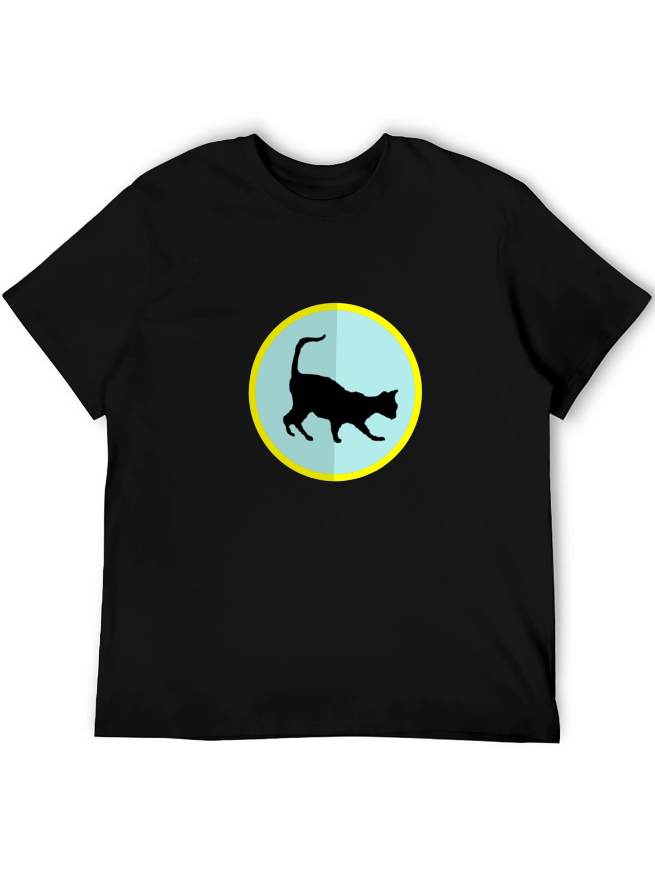 Cat Silhouette T-Shirt - Black Crew Neck Tee