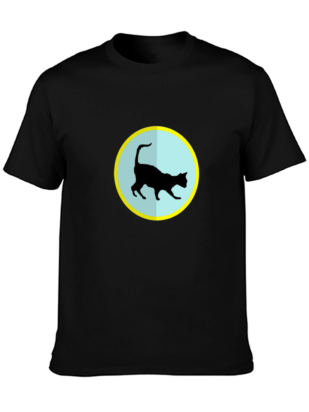 Cat Silhouette T-Shirt - Black Crew Neck Tee