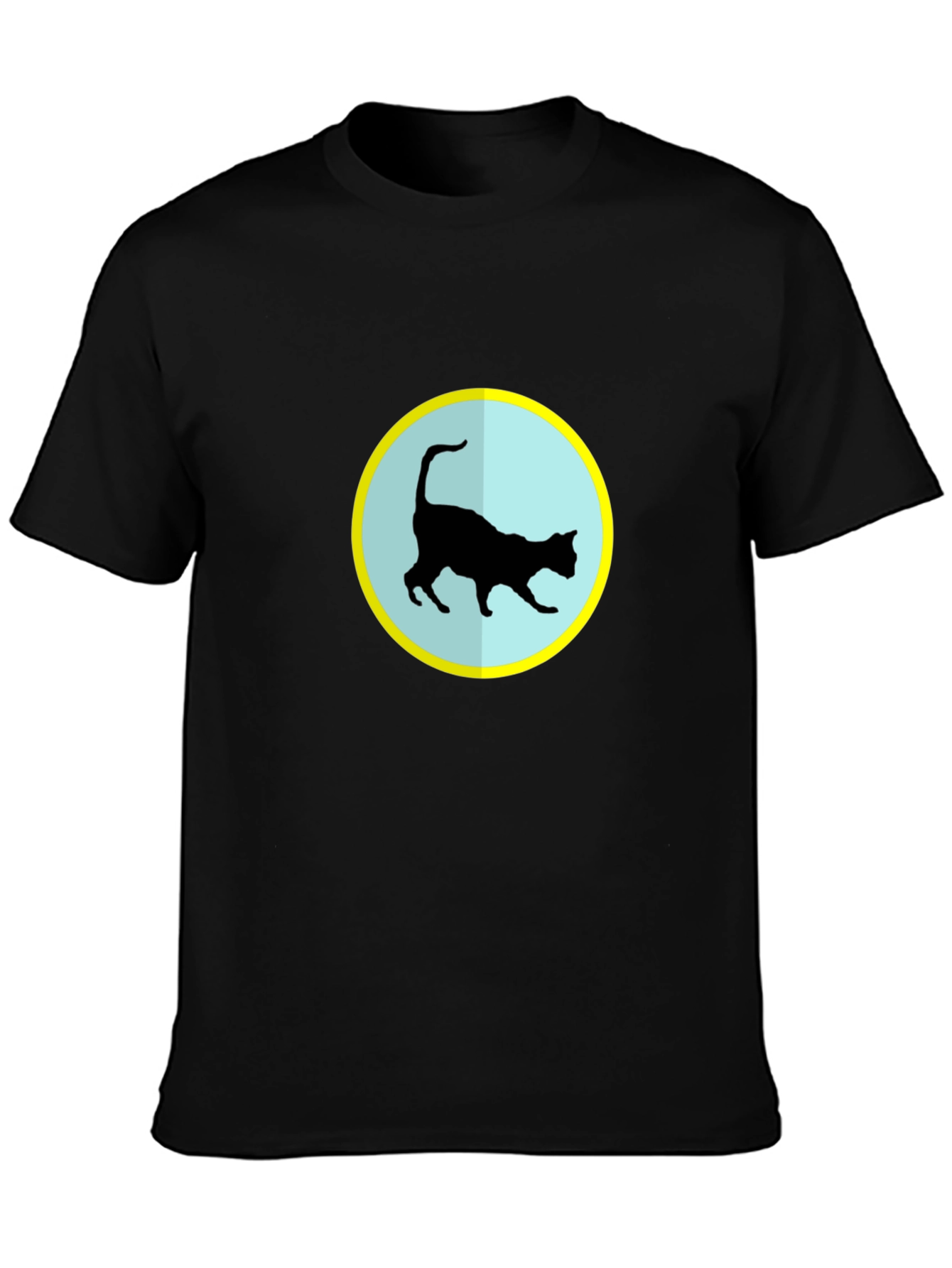 Cat Silhouette T-Shirt - Black Crew Neck Tee