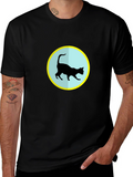 Cat Silhouette T-Shirt - Black Crew Neck Tee