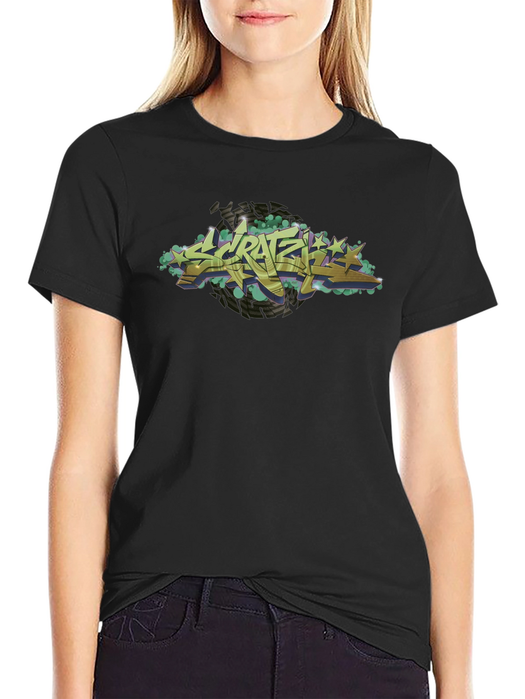 Urban Graffiti Style Black Graphic T-Shirt