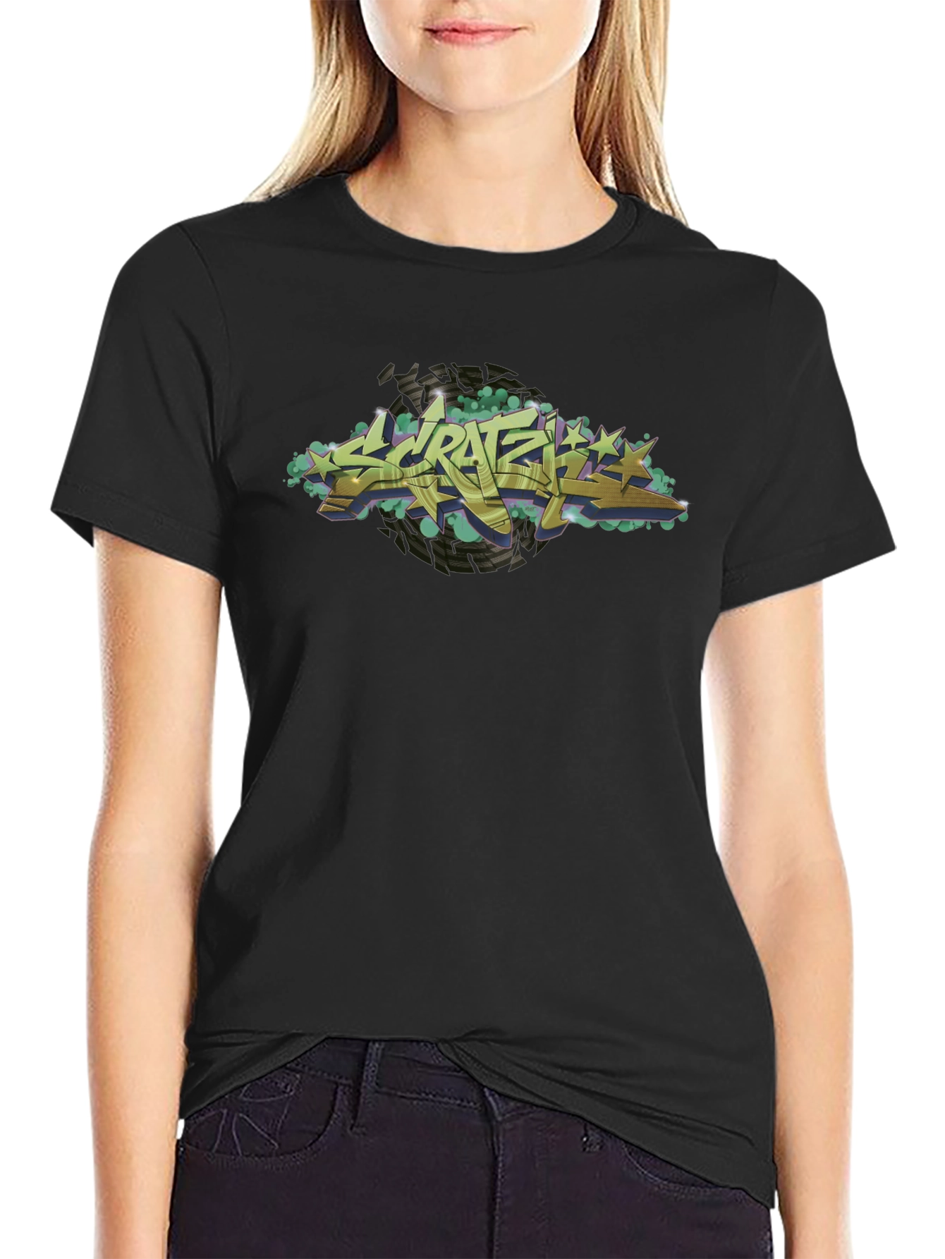 Urban Graffiti Style Black Graphic T-Shirt
