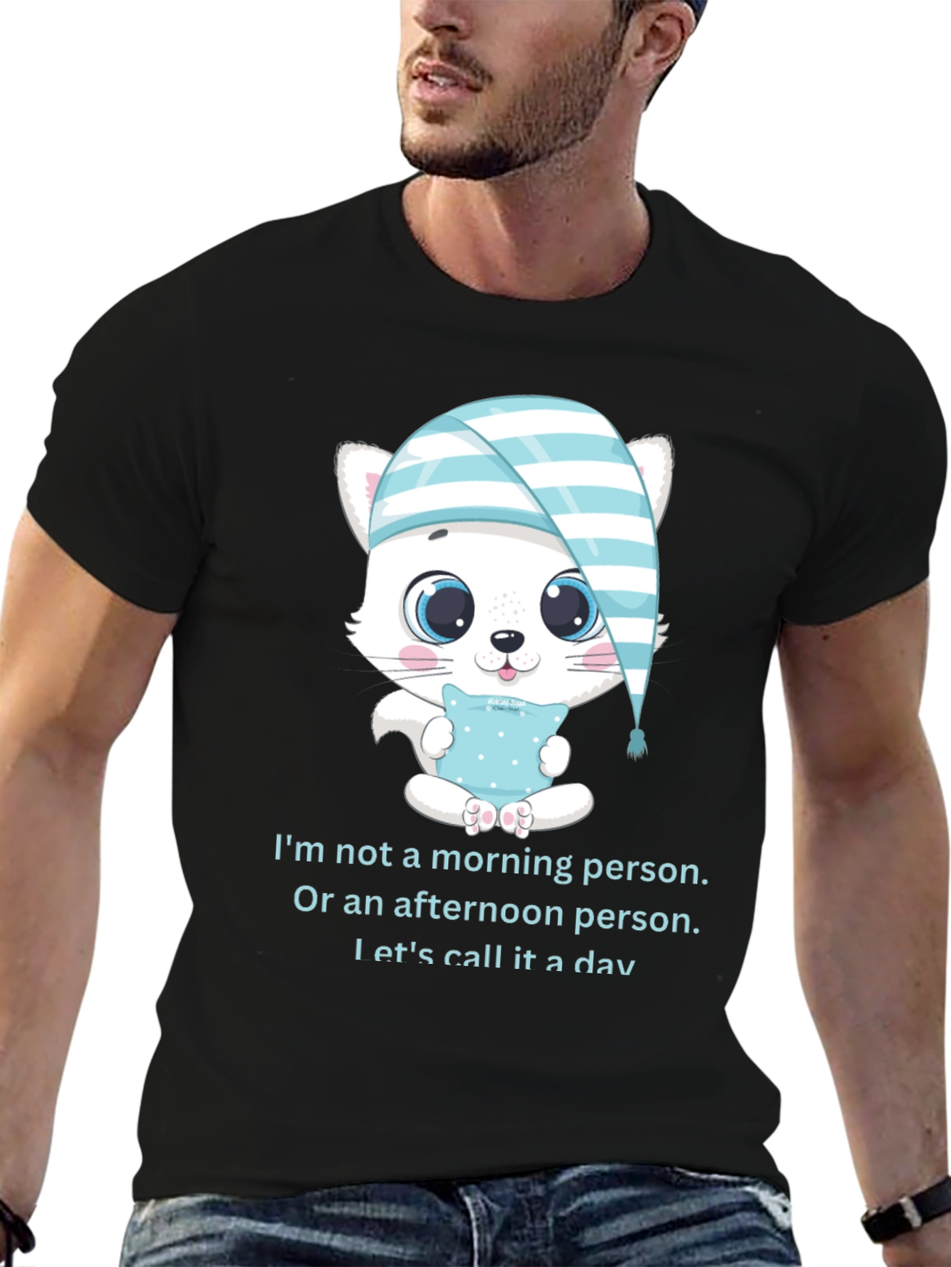 Funny Sleepy Kitten T-Shirt: Not a Morning Person