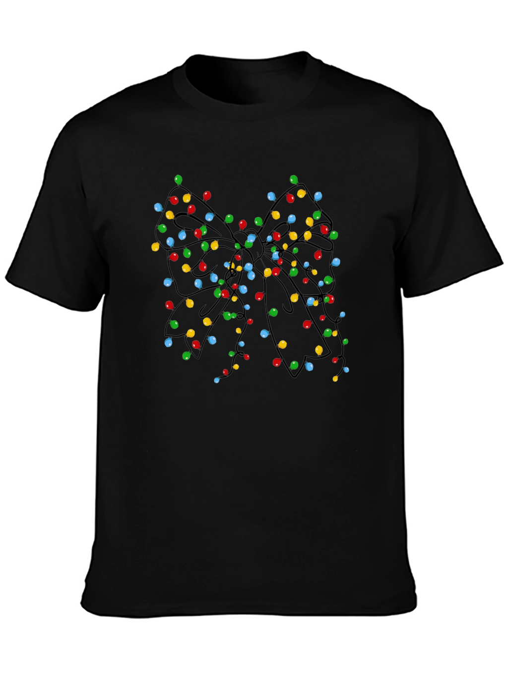 Christmas Lights Bow Black T-Shirt