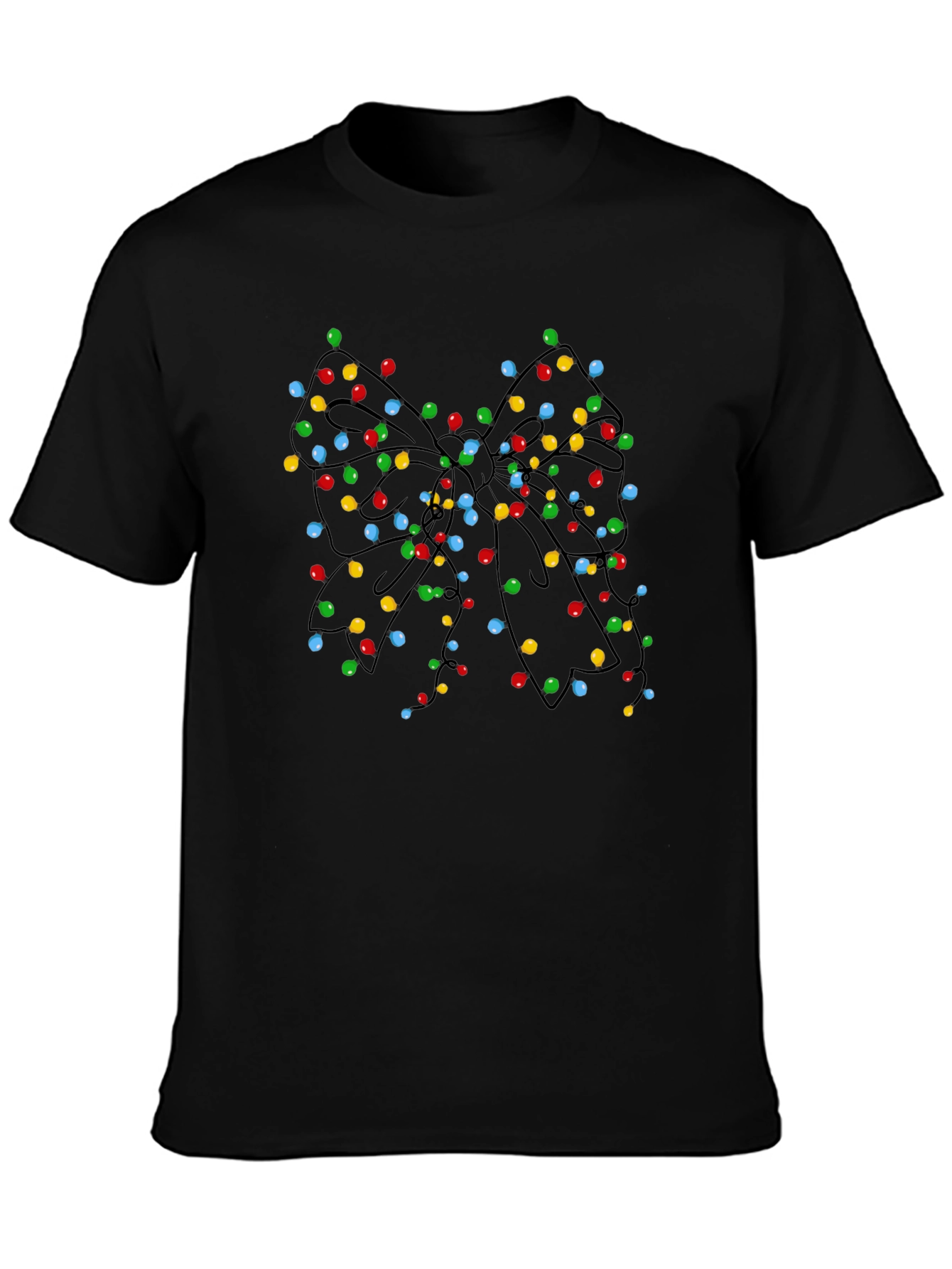 Christmas Lights Bow Black T-Shirt