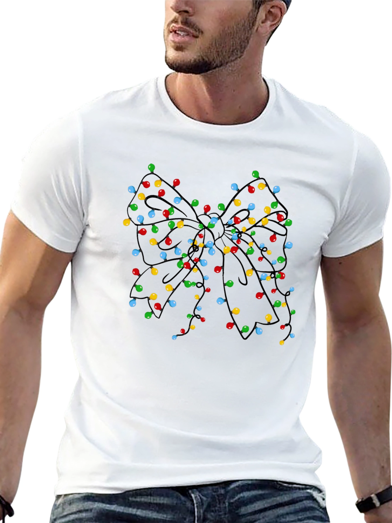 Christmas Lights Bow Black T-Shirt