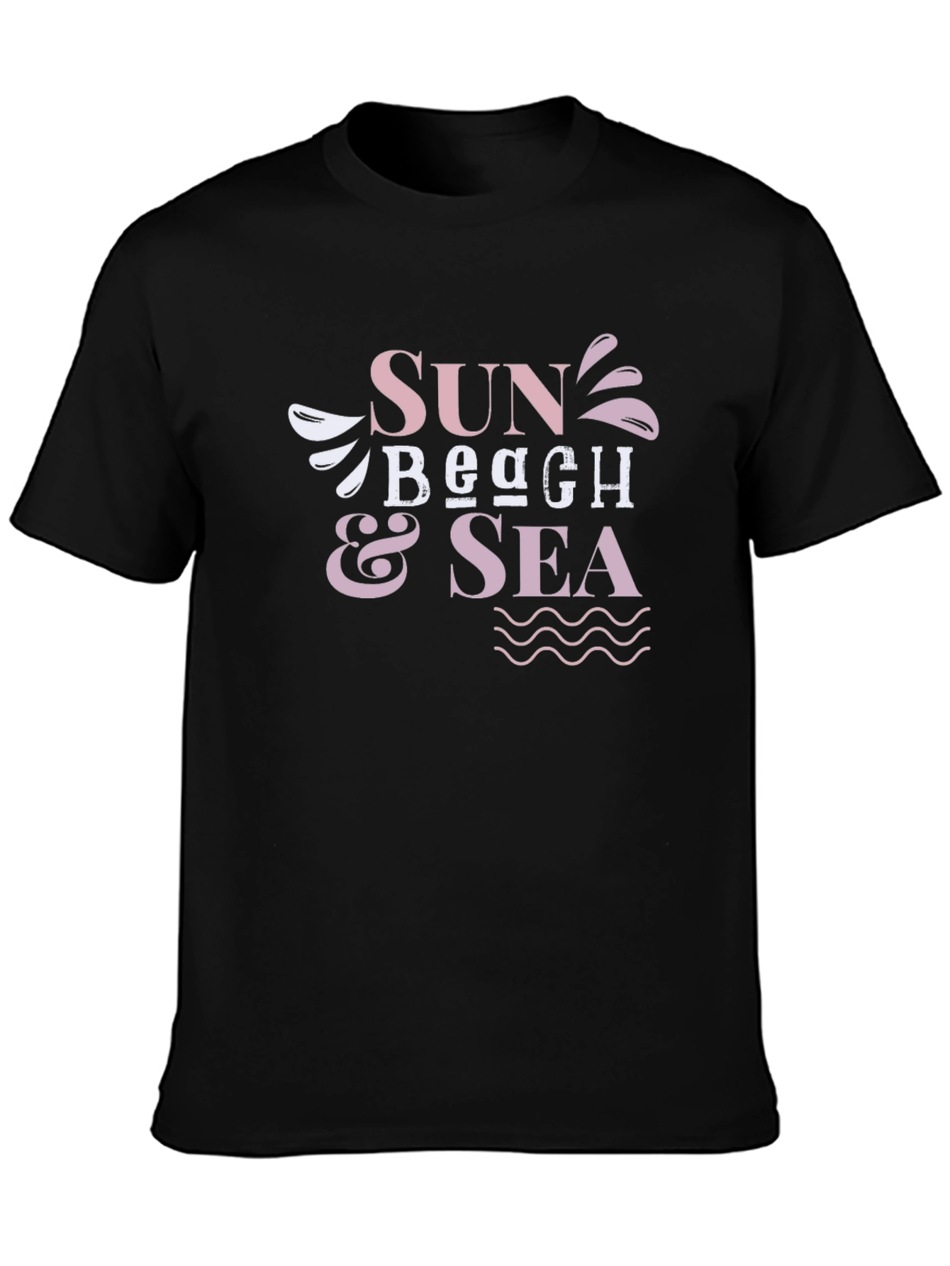 Sun Beach Sea Black Graphic T-Shirt