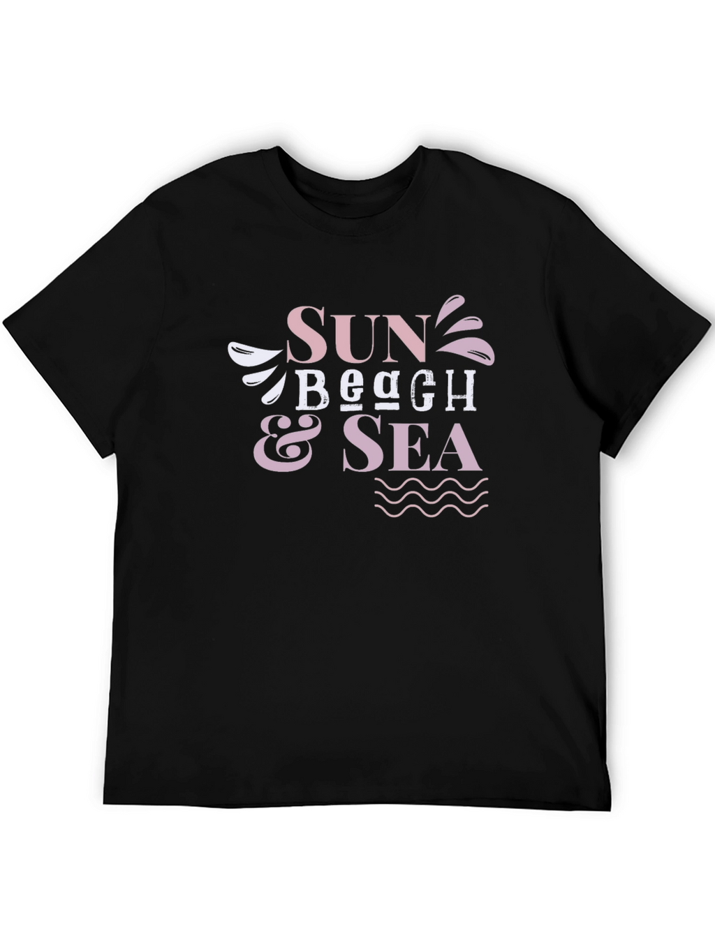Sun Beach Sea Black Graphic T-Shirt
