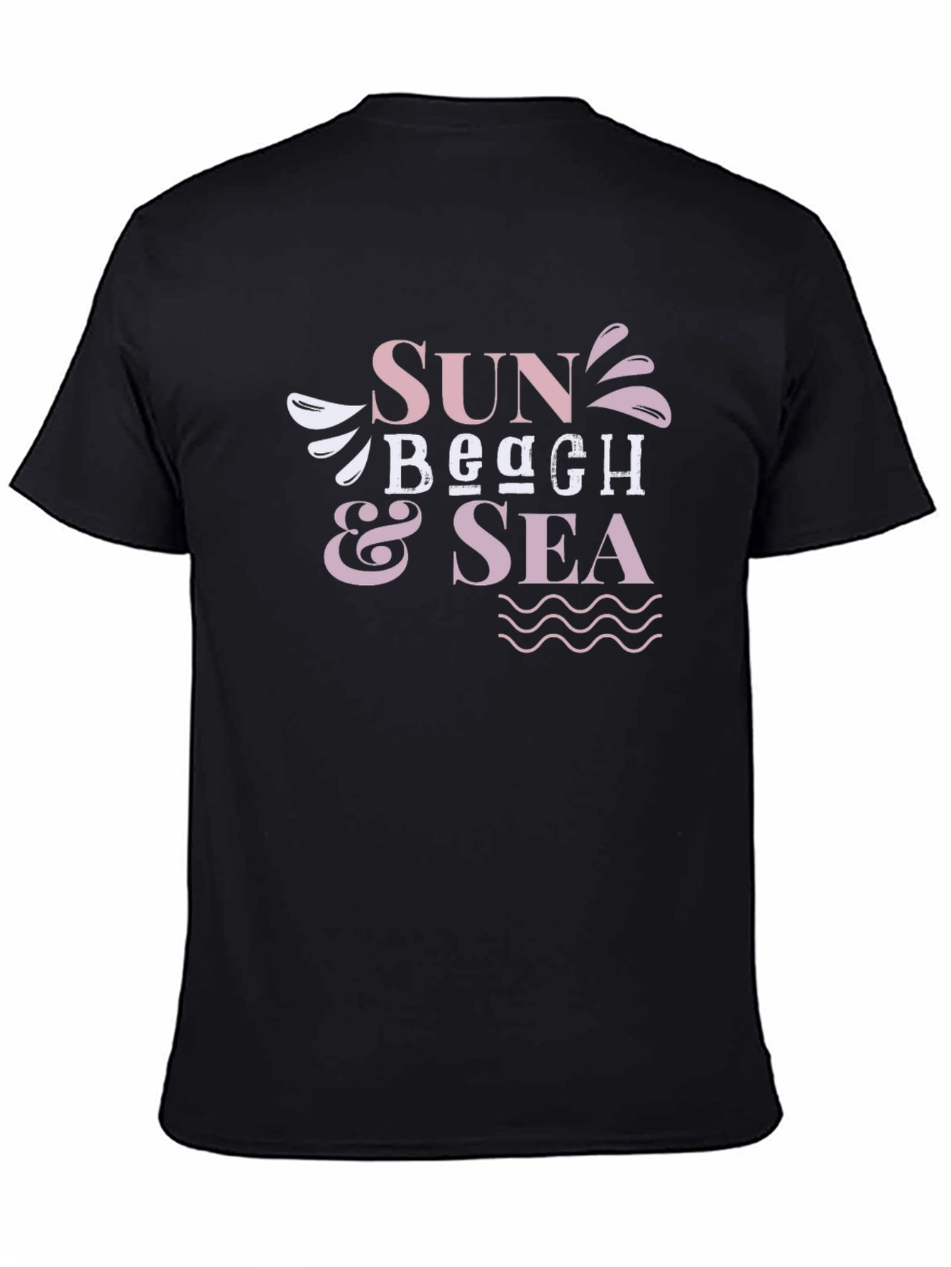 Sun Beach Sea Black Graphic T-Shirt
