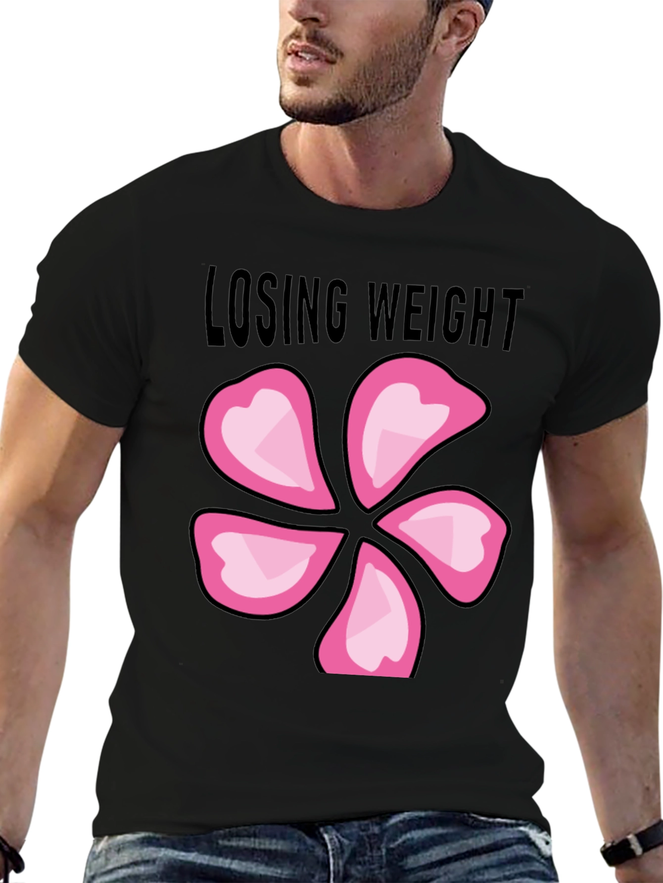 Losing Weight Flower T-Shirt - Black
